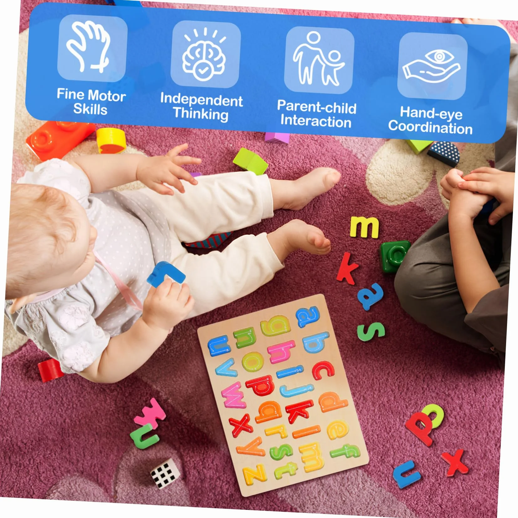 Toyvian Jeu de Puzzles Bois Alphabet Lettres Minuscules pour Garçon Fille Âge Préscolaire 3 Ans et Plus avec Lettres de A à Z Éducatif
