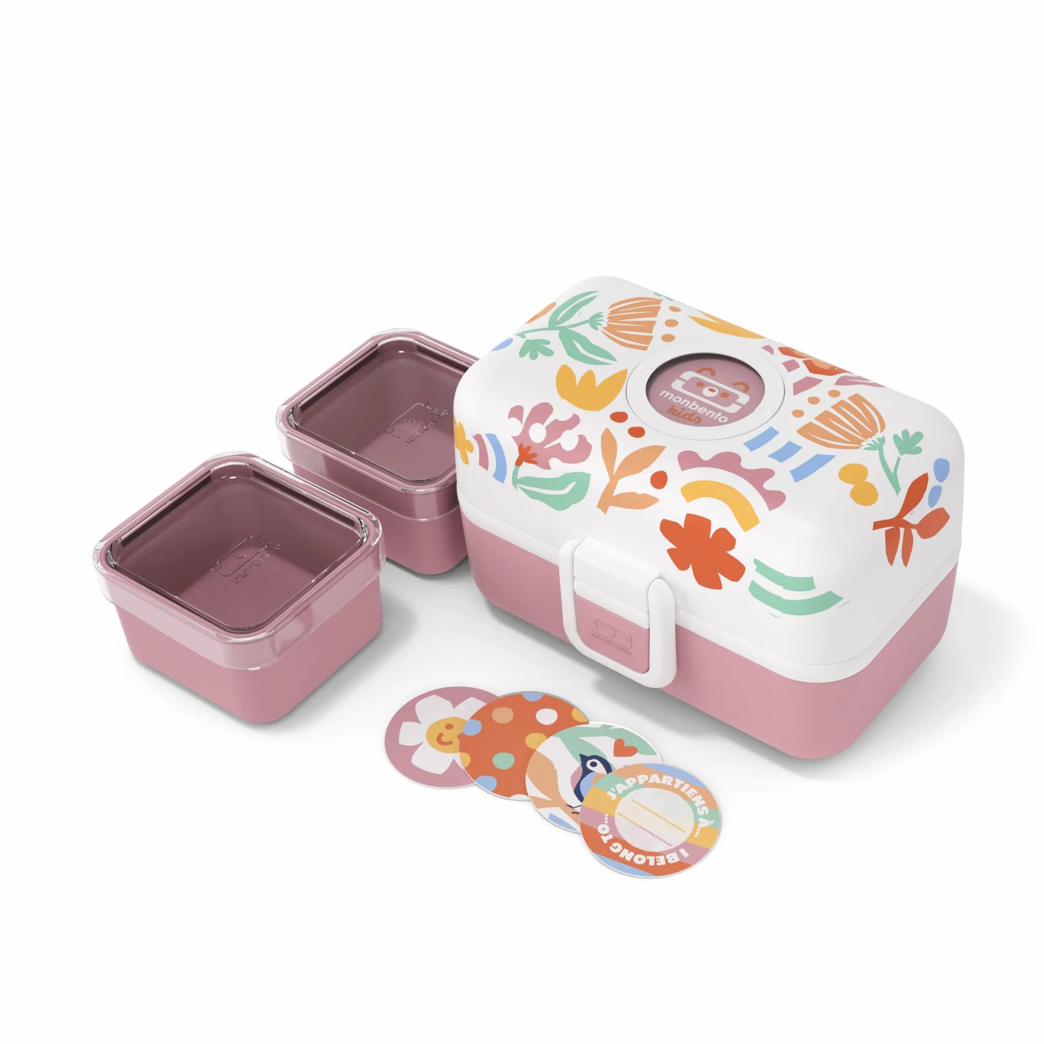 MONBENTO Lunch Box Enfant 3 Compartiments Sans BPA Rose Motif Floral