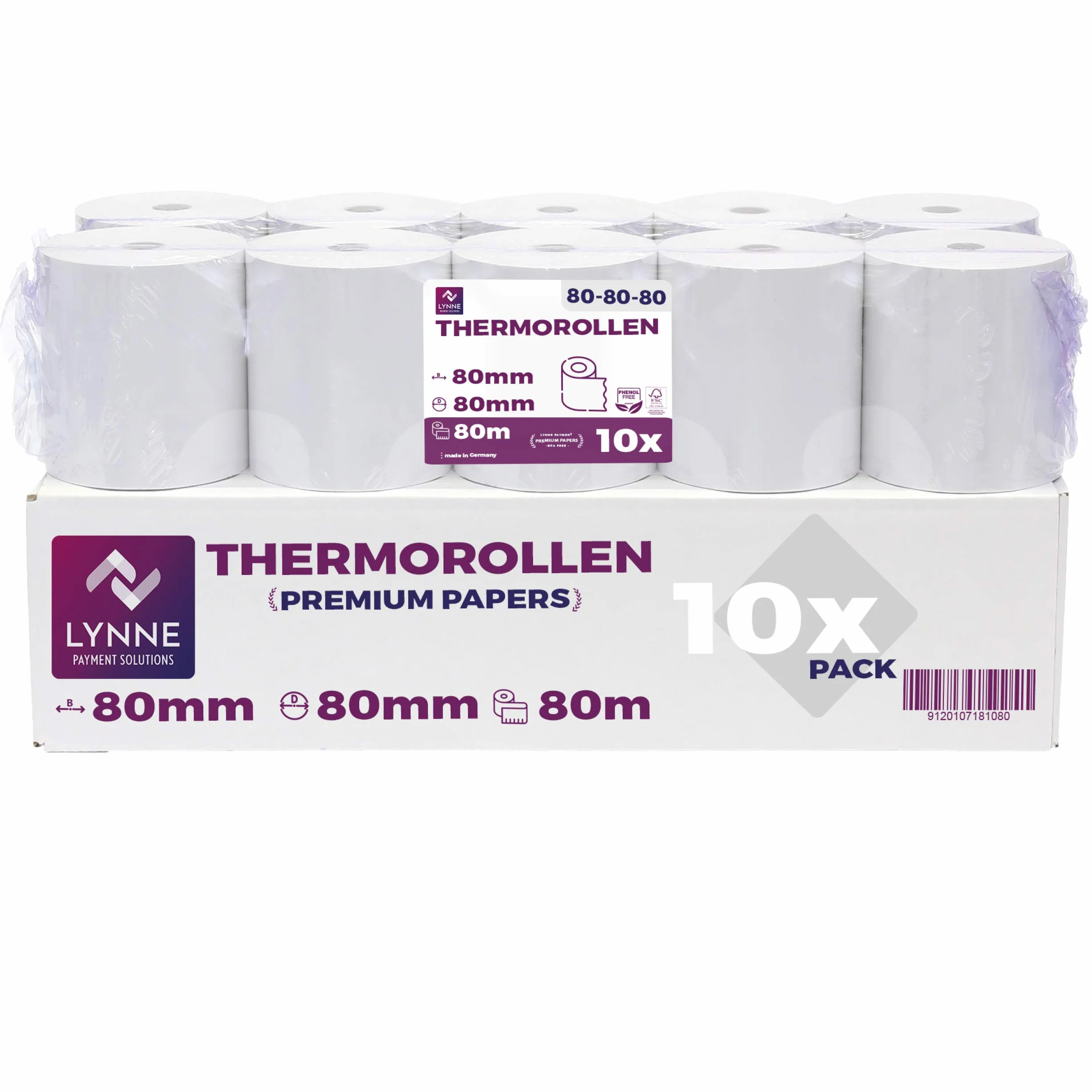 Rouleau Thermique 80x80x12 Bobine 80x80 pour Imprimante Thermique 80mm x 80m x 12mm Sans BPA 10x