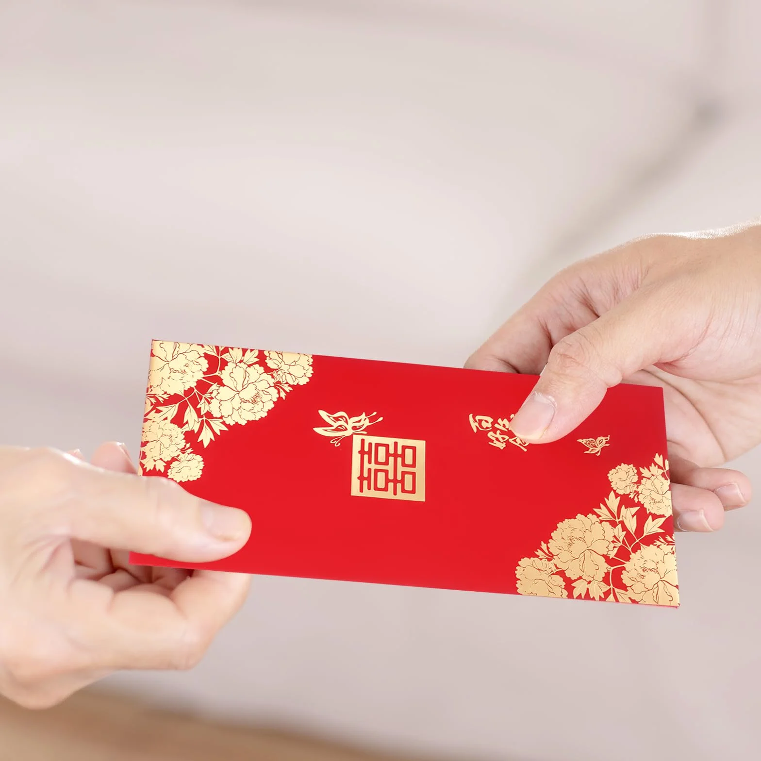 Enveloppes Rouges de Mariage Double Bonheur Hong Bao pour Jeunes Mariés 10pcs