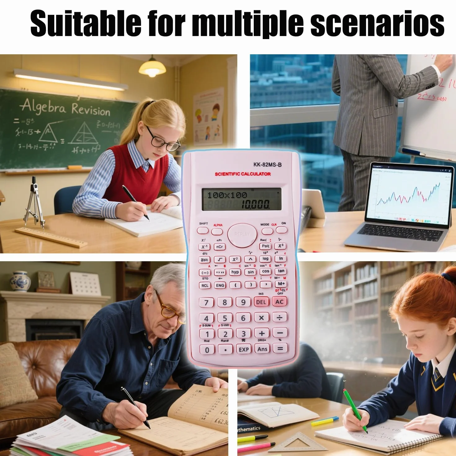 Calculatrice Scientifique Portable 240 Fonctions Affichage Deux Lignes Rose