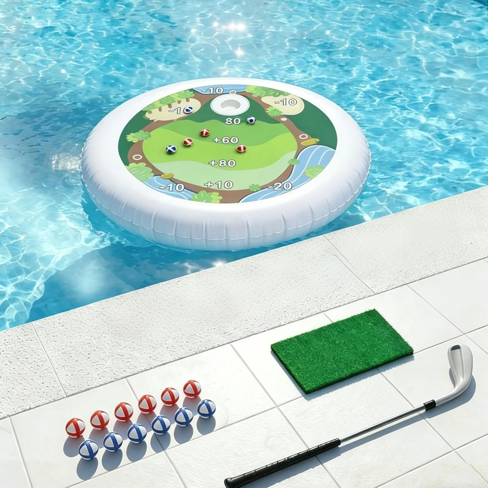 Golf De Piscine – Ensemble De Jeu D'eau Flottant Gonflable En PVC, Jouet D'activité De Sport D'été Durable
