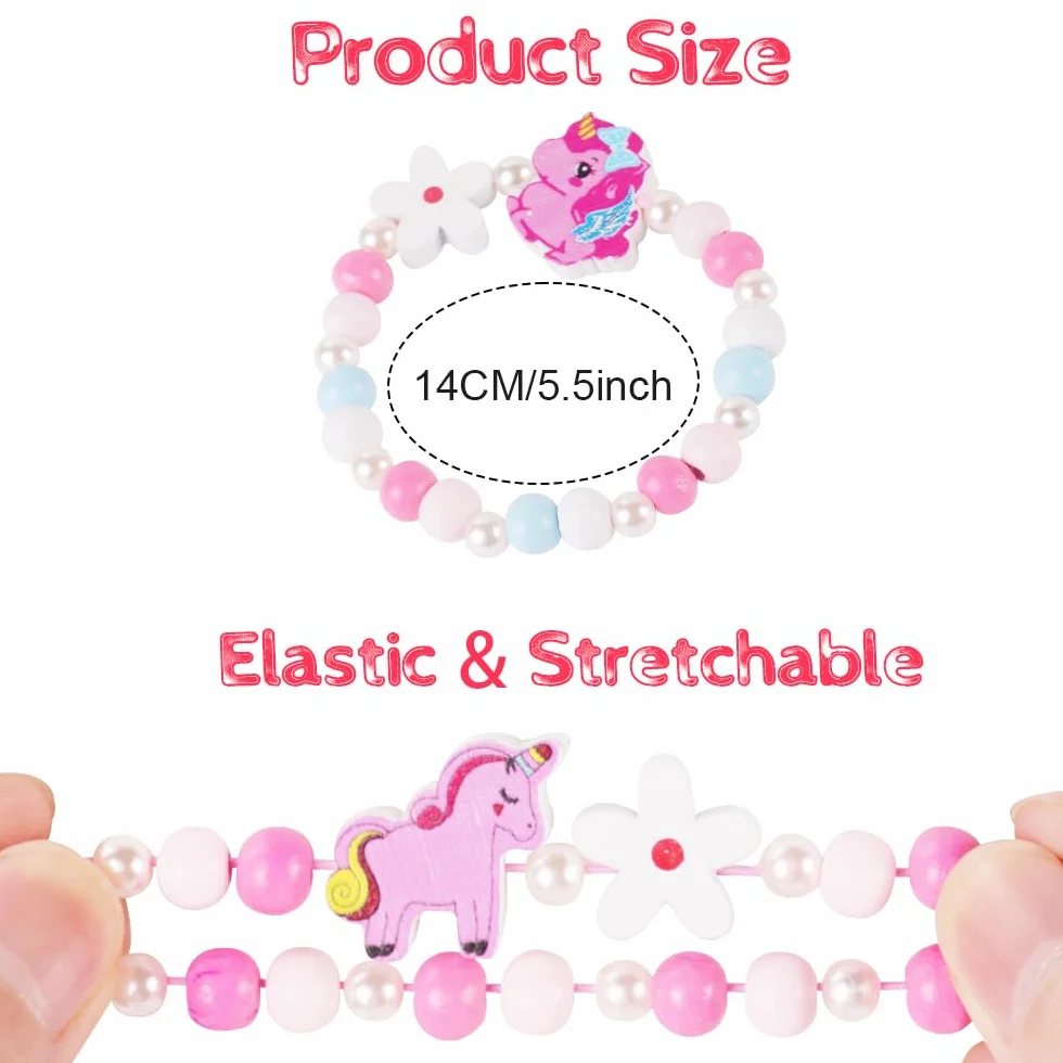 Bracelet Enfant Fille Coloré Bois Fleur Coeur Papillon Bijoux Élastique