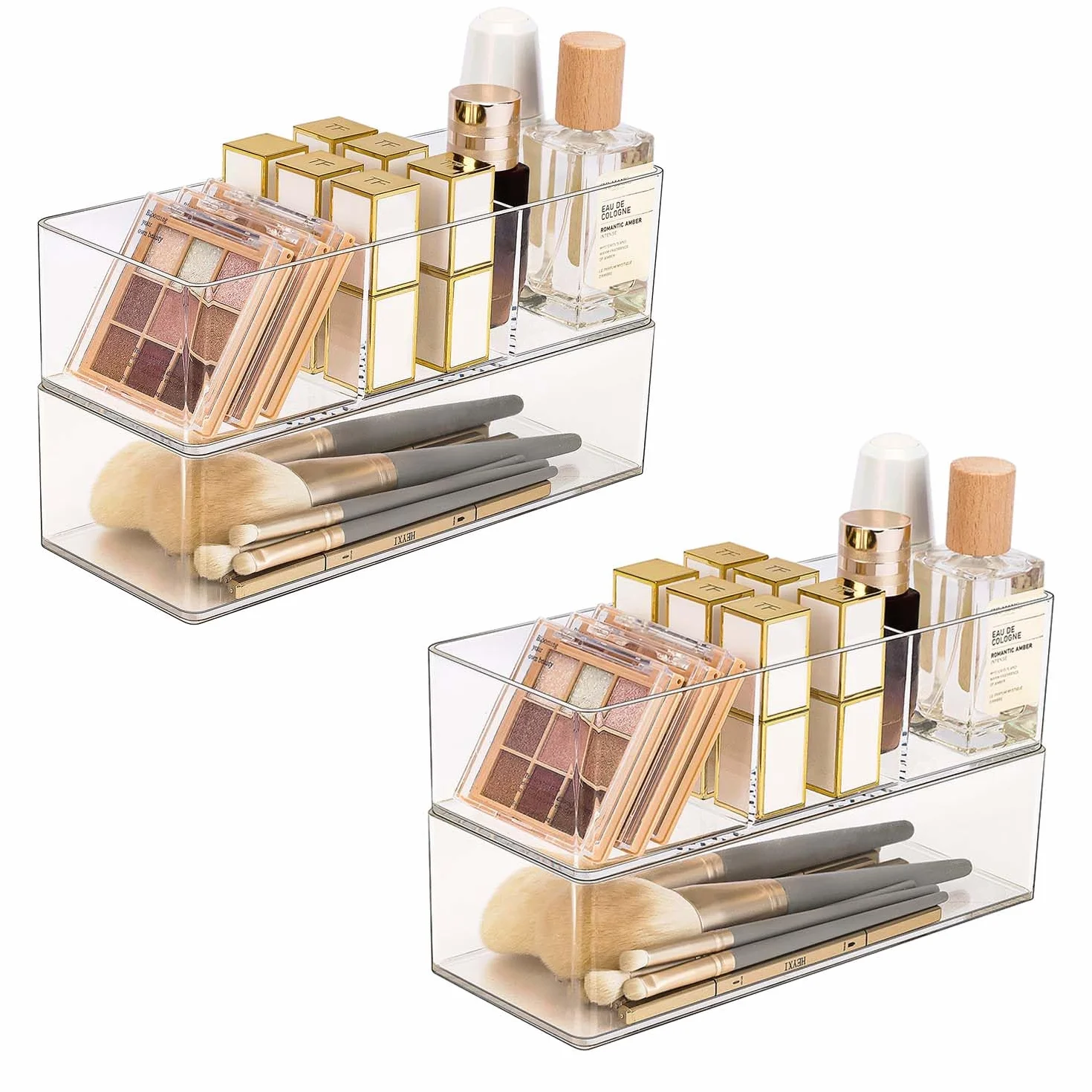 JessLab 4 Organisateurs de Tiroir en Acrylique, Boîtes Transparentes Empilables pour Maquillage et Bijoux
