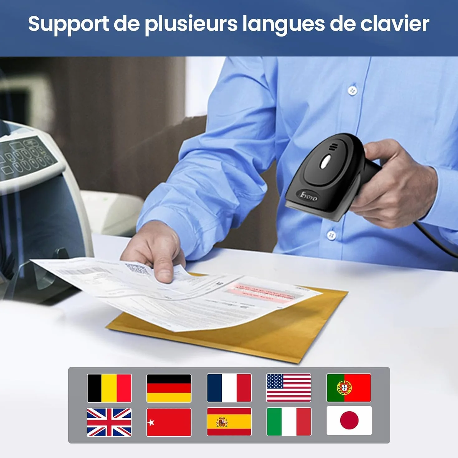 Eyoyo Lecteur Codes Barres 1D 2D USB Douchette Scanner Code Barre QR PDF417 Data Matrix pour PC Mac