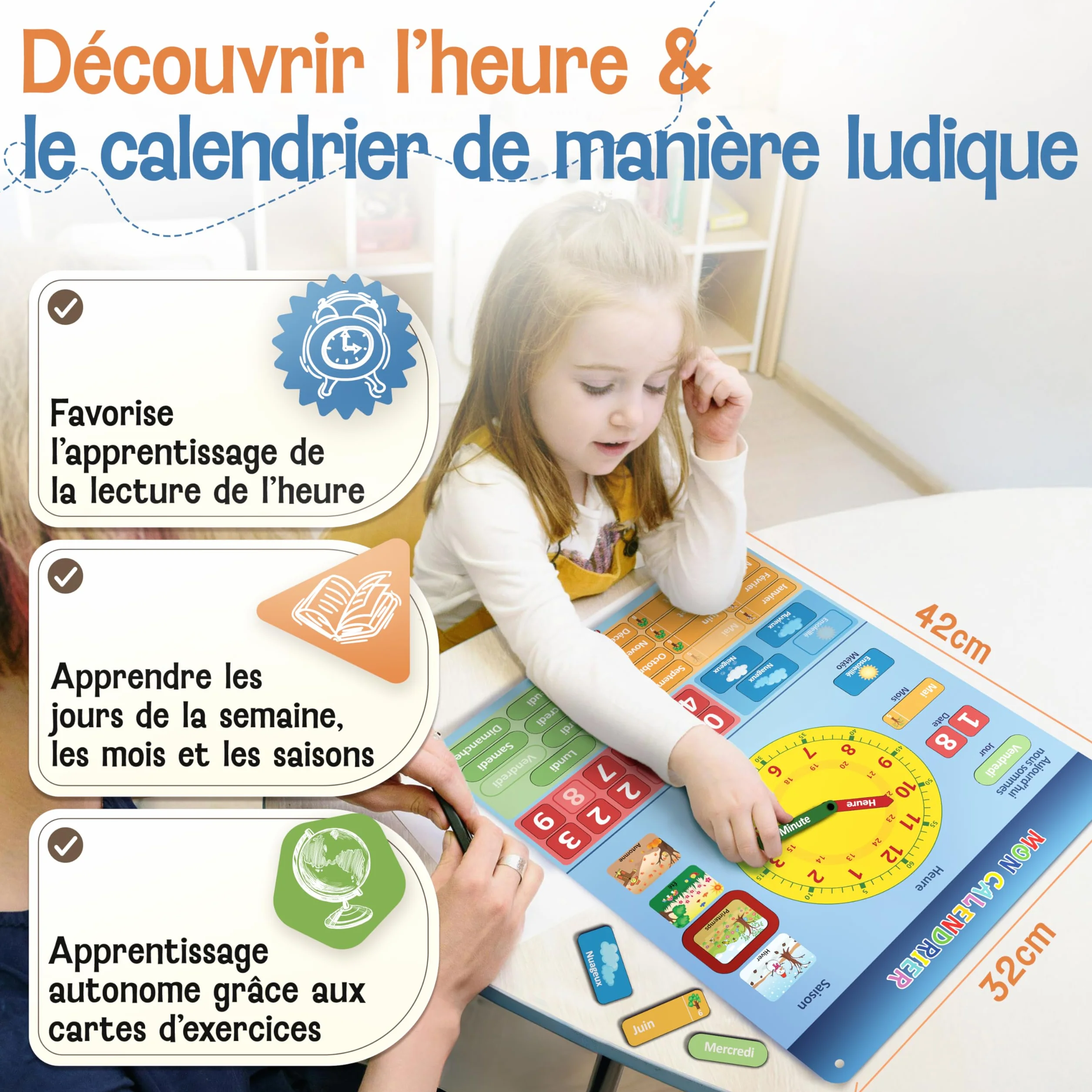 LIKARTO Mon Premier Calendrier – Jeu Éducatif Magnétique pour Enfants avec 36 aimants – 42x32cm