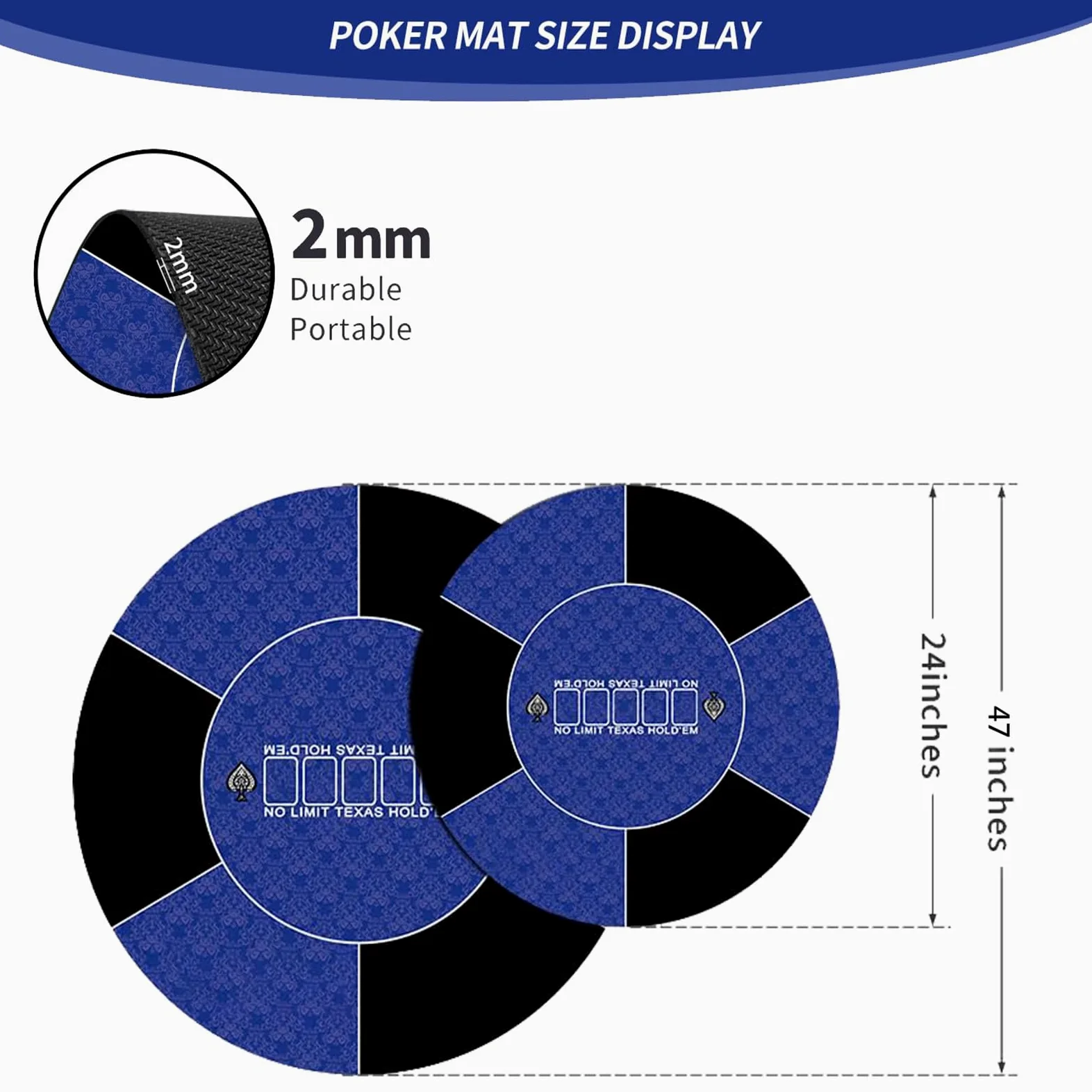 Tapis de Table de Poker, Tapis de Poker Rond Professionnel for Texas Holdem avec Sac Transport, Dessus Table Portable(Blue,S)