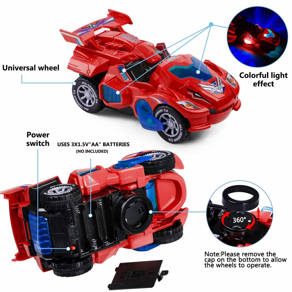 Highttoy Voiture Dinosaure Transformable Enfant, Jouet Transformateur Dinosaure Electrique avec Lumières et Musique, Cadeau 3-6 Ans Garçon Fille, Rouge