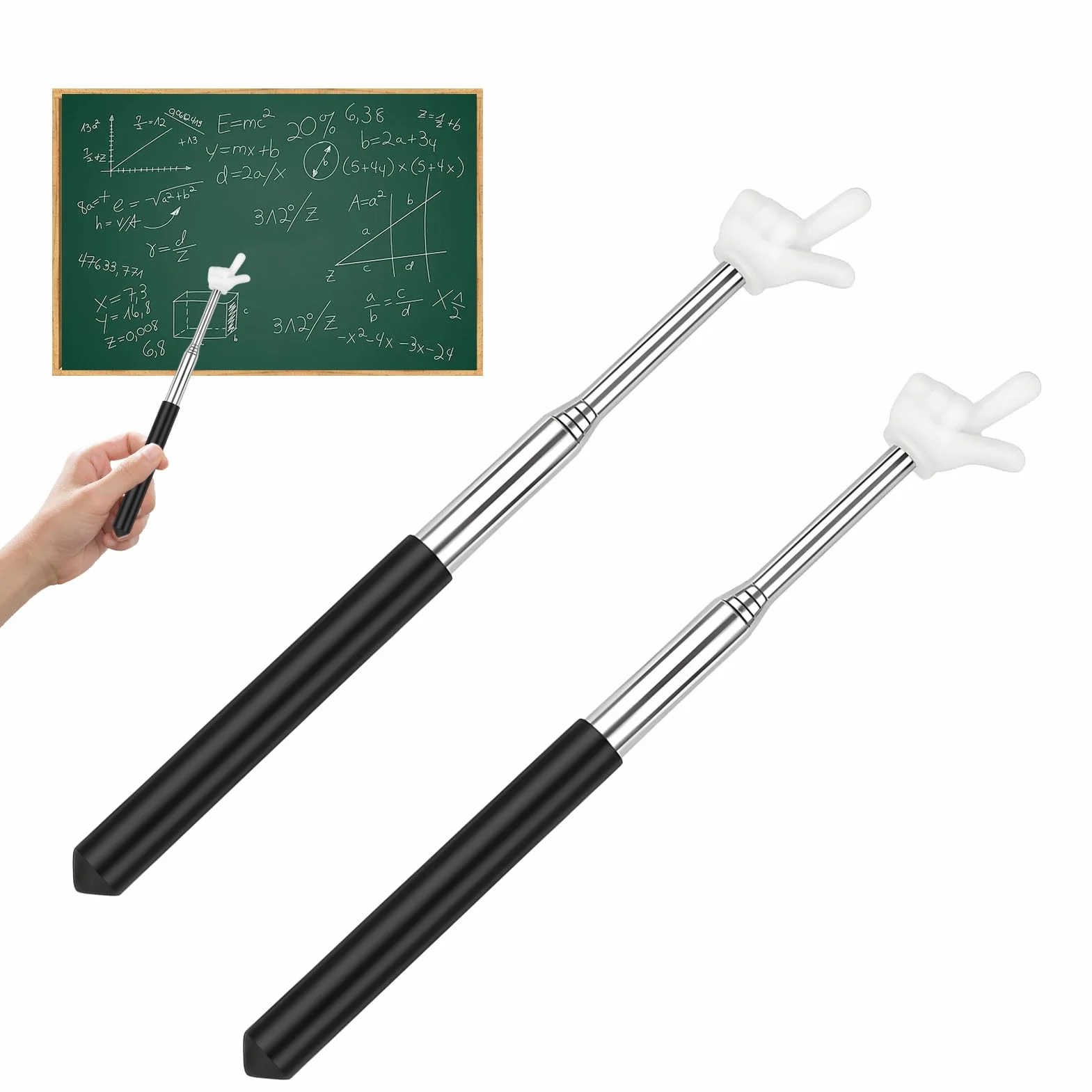 Pointeurs Rétractables Acier Inoxydable pour Salle de Classe, Lot de 2
