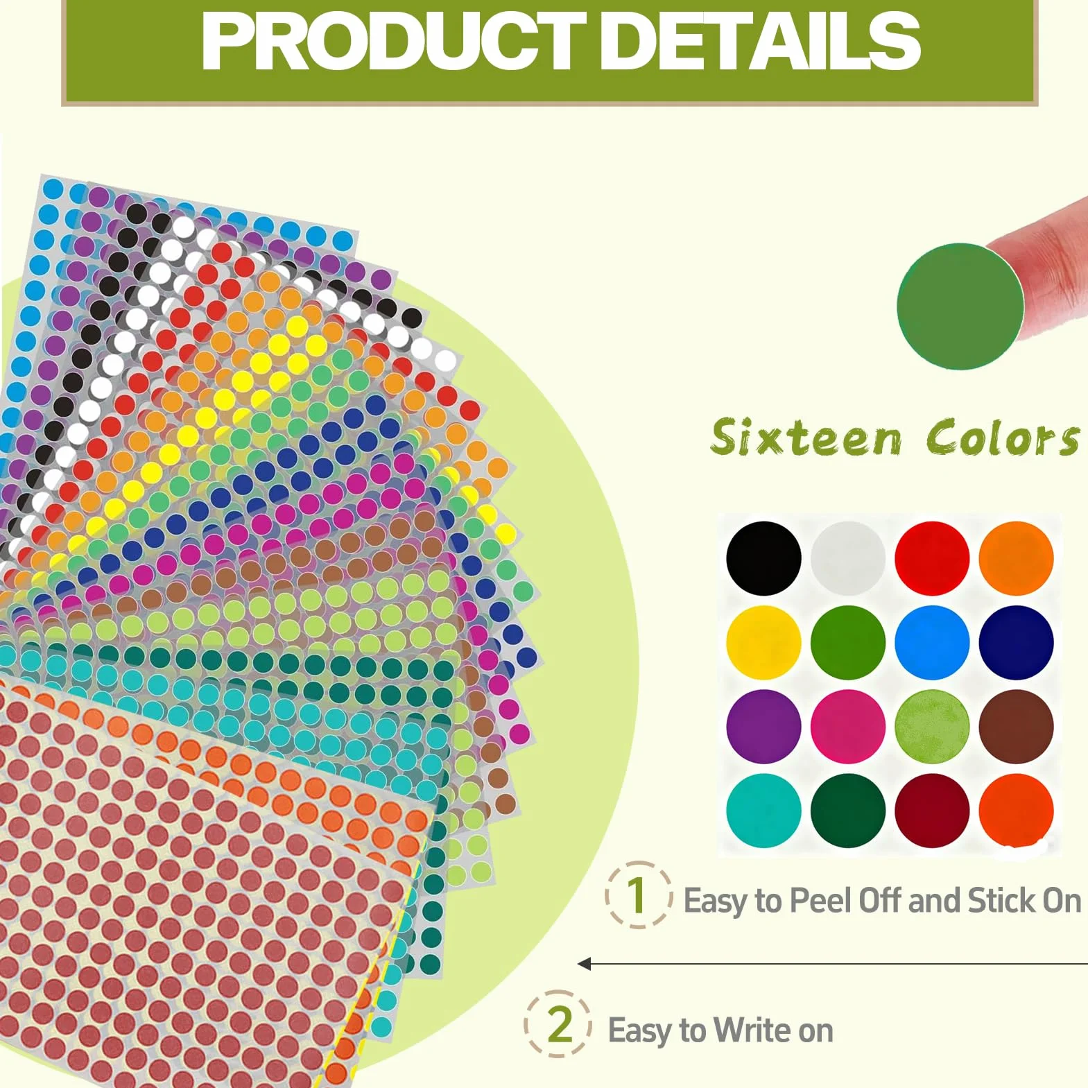 Gommettes Autocollantes Rondes 16 Pièces 6 mm Étiquettes Colorées pour Fournitures de Bureau