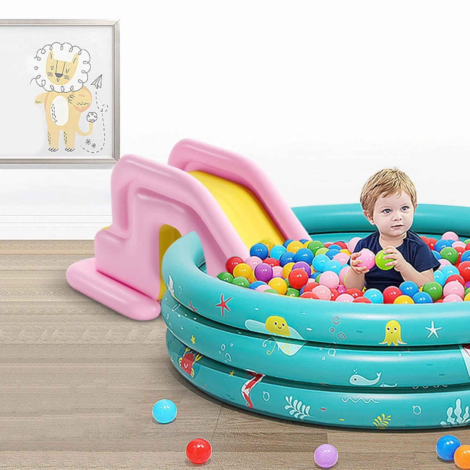 Toboggan Gonflable Aquatique avec Marches Anti-Retournement pour Piscine Hors Sol