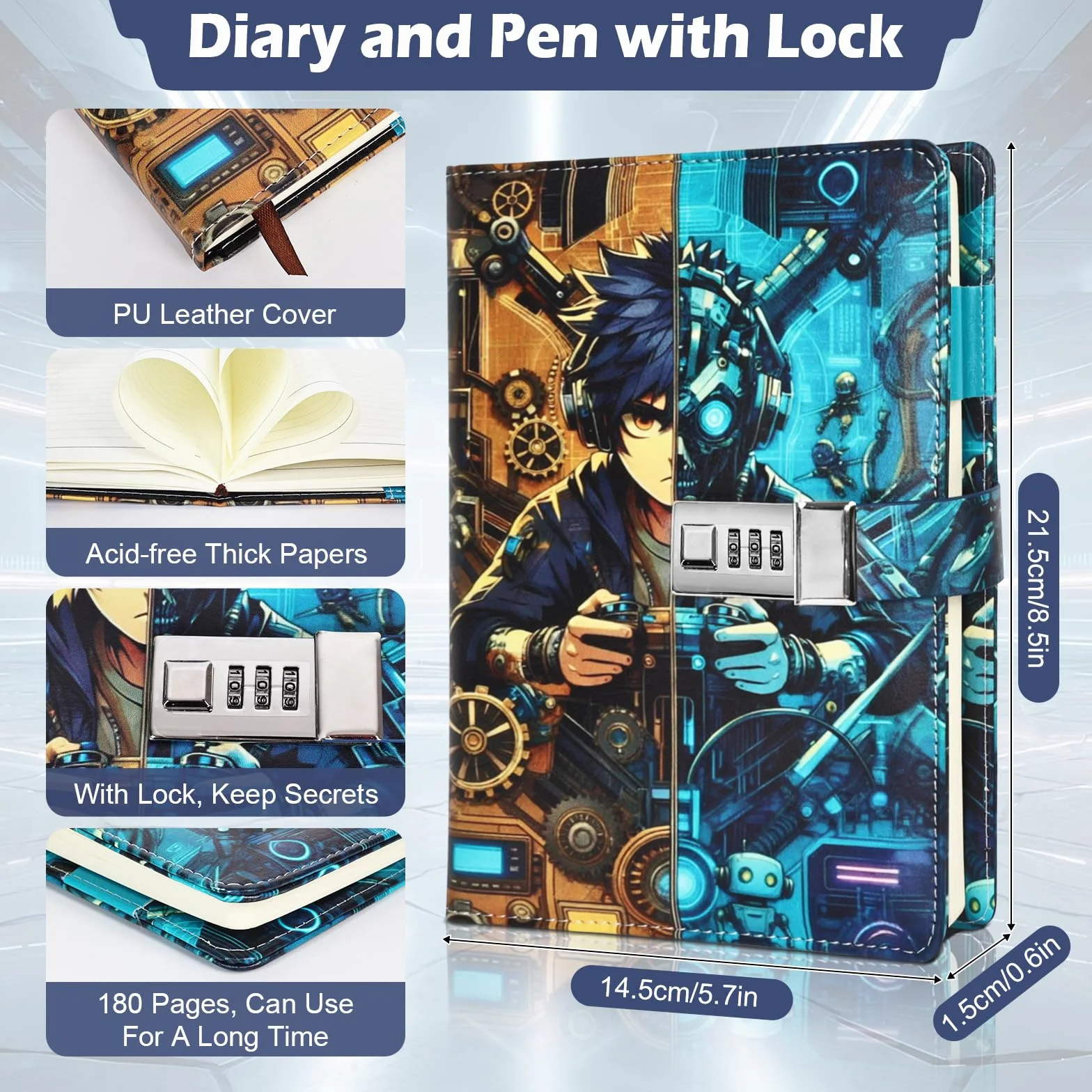 Journal Intime Garçon avec Cadenas Carnet Secret Cadeau pour Garçons 6-16 ans