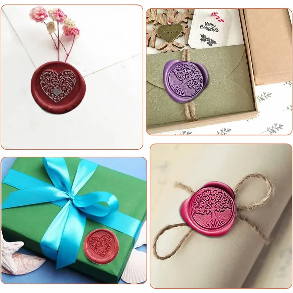 Tampon de Cire en Laiton 2 Pcs Vintage avec Poignée en Bois pour Carte, Invitation