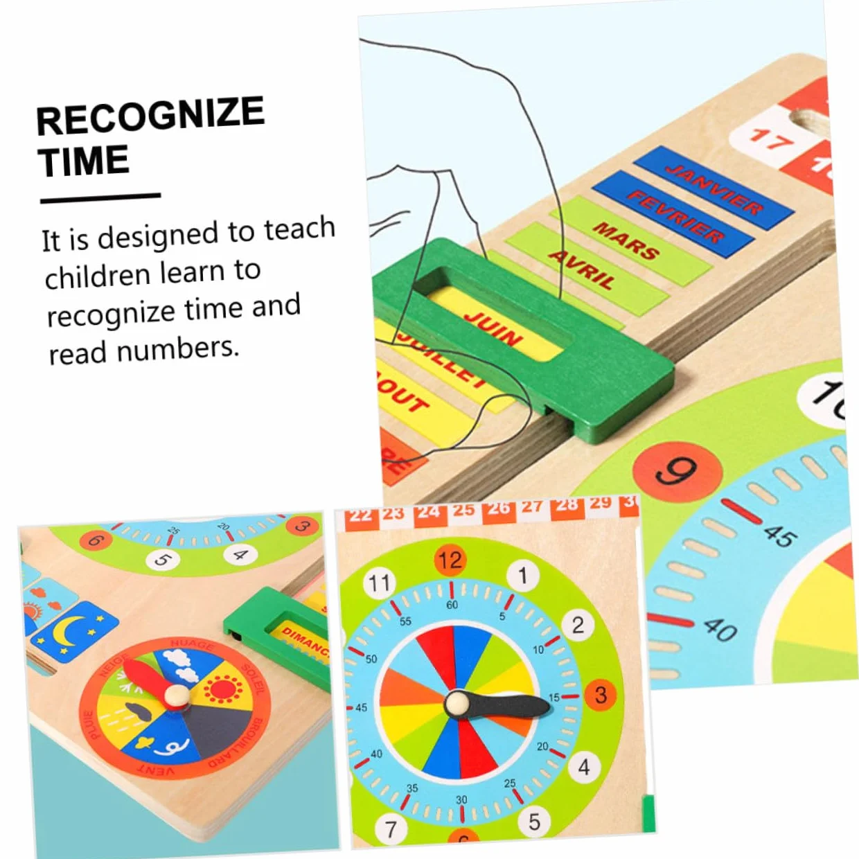 Horloge en Bois Jouet d'Apprentissage pour Enfants Surface Lisse Éveil Éducation Précoce