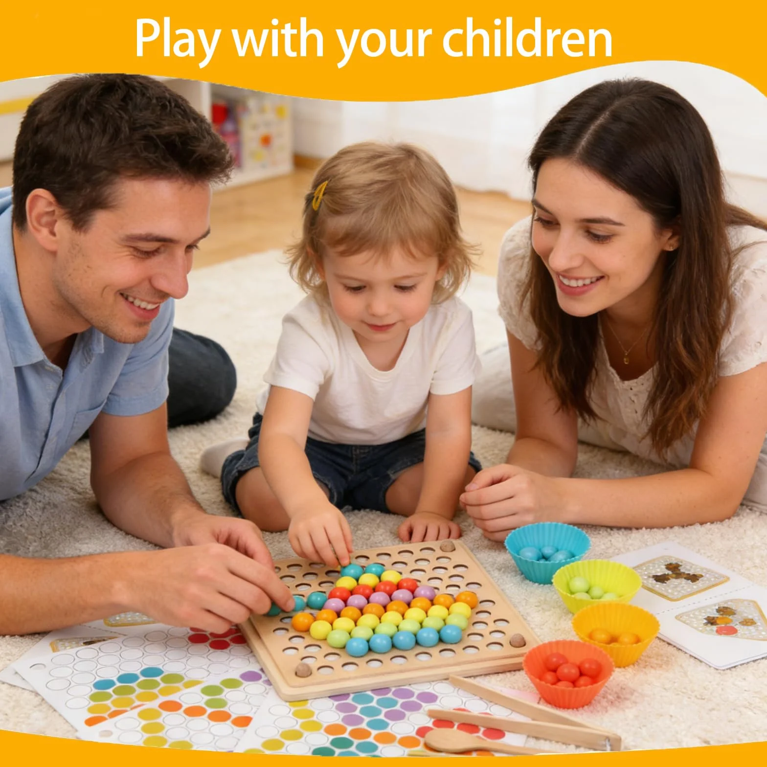 Jeu de Perles à Clip Rainbow Beads Montessori en Bois Jeux Éducatifs Motricité Fine 3 Ans