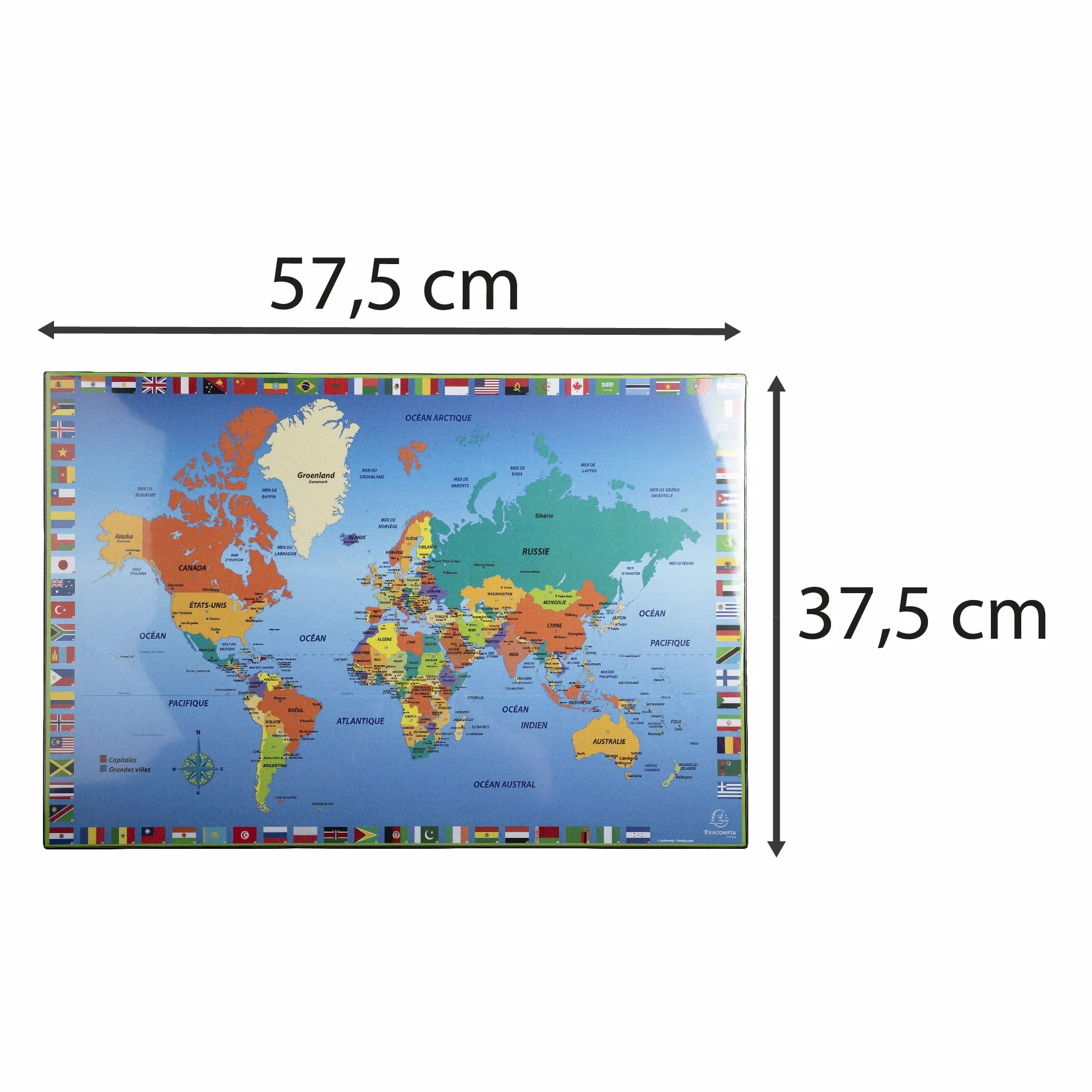 Exacompta Sous-main carton rigide rembordé PVC 37,5 x 57,5 cm monde