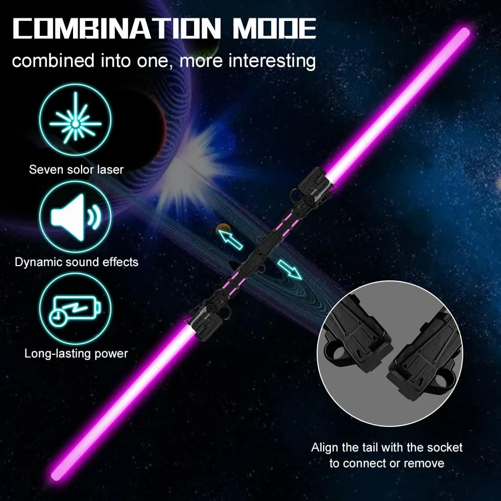 Sabre Laser OSDUE 7 Couleurs Lumineux LED avec Son Épées Laser Jouet Cosplay Noir