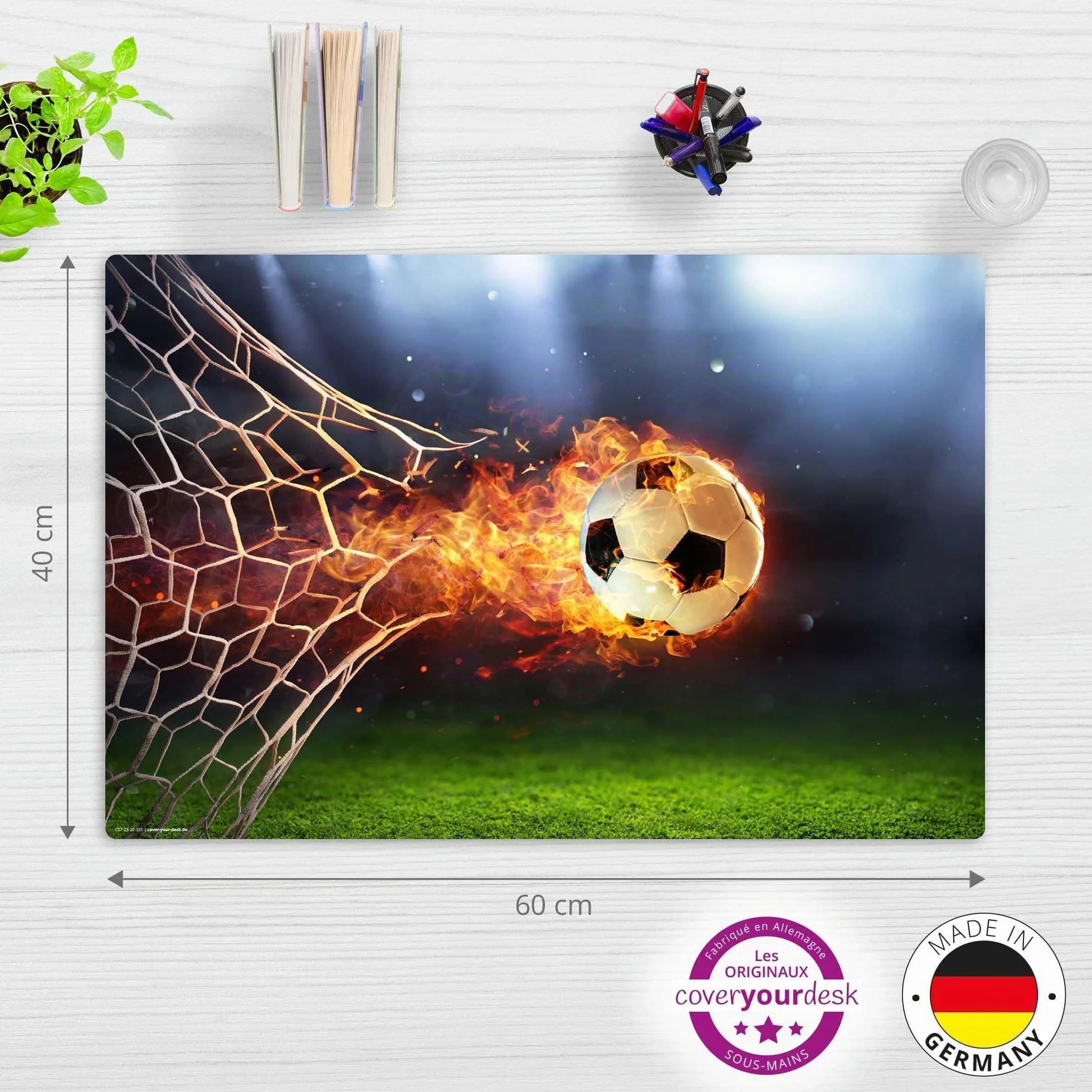 Sous-main effaçable enfants ballon football flamboyant queue feu 60 x 40 cm vinyle Allemagne