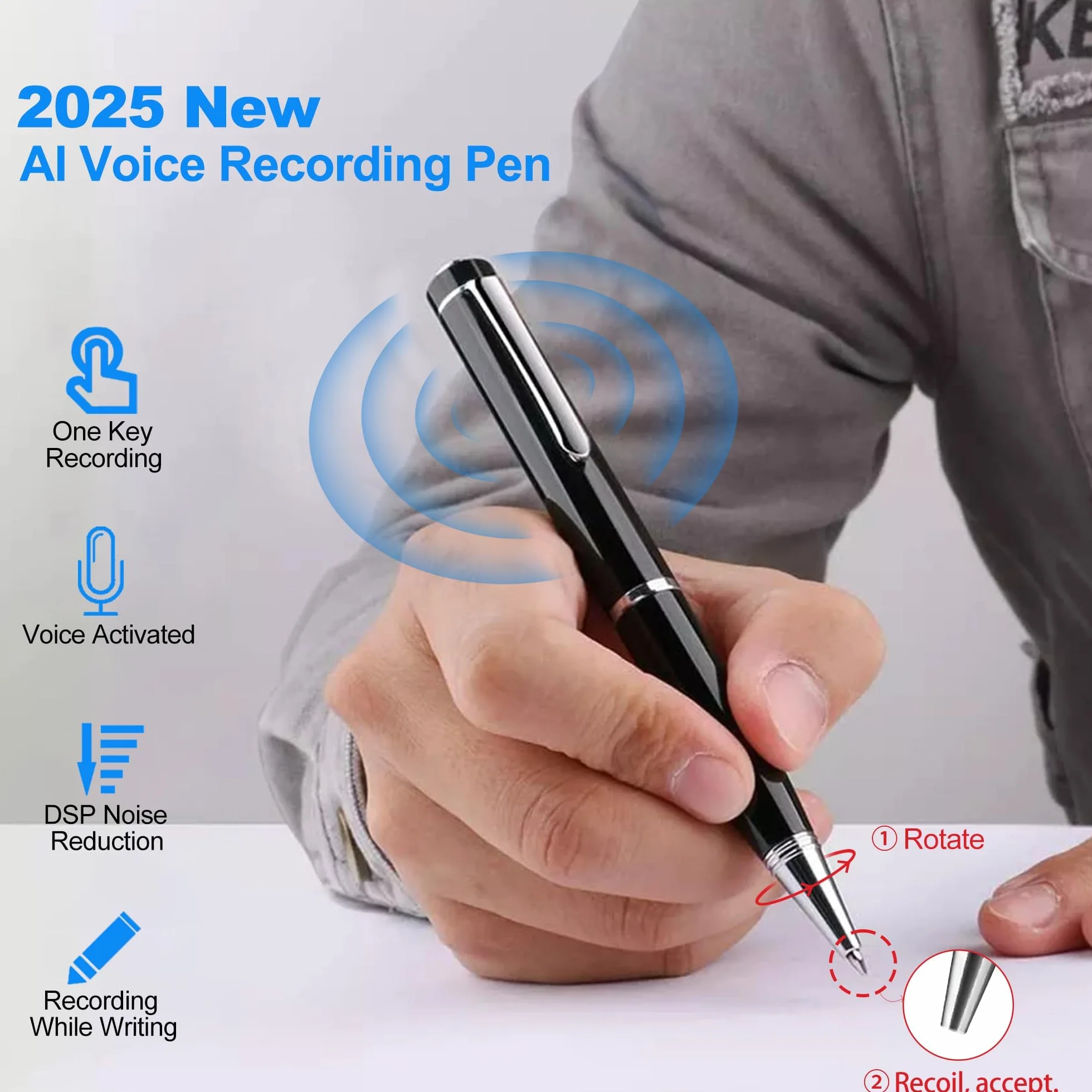 Enregistreur Vocal Numérique AI 64G avec Réduction du Bruit, Lecteur MP3 Intelligent pour Réunion, Cours, Conférences