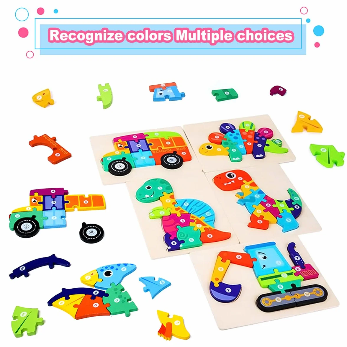 Puzzles en bois Montessori pour enfants 2-4 ans, 4 pièces, cadeau garçons filles dinosaure bateau