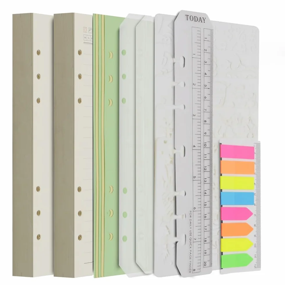 Wonderpool Recharges A5 320 Pages 100gsm 6 Trous Cahier Reliure Anneaux Séparateur Pochettes Signet Papier Ligné Non Ligné