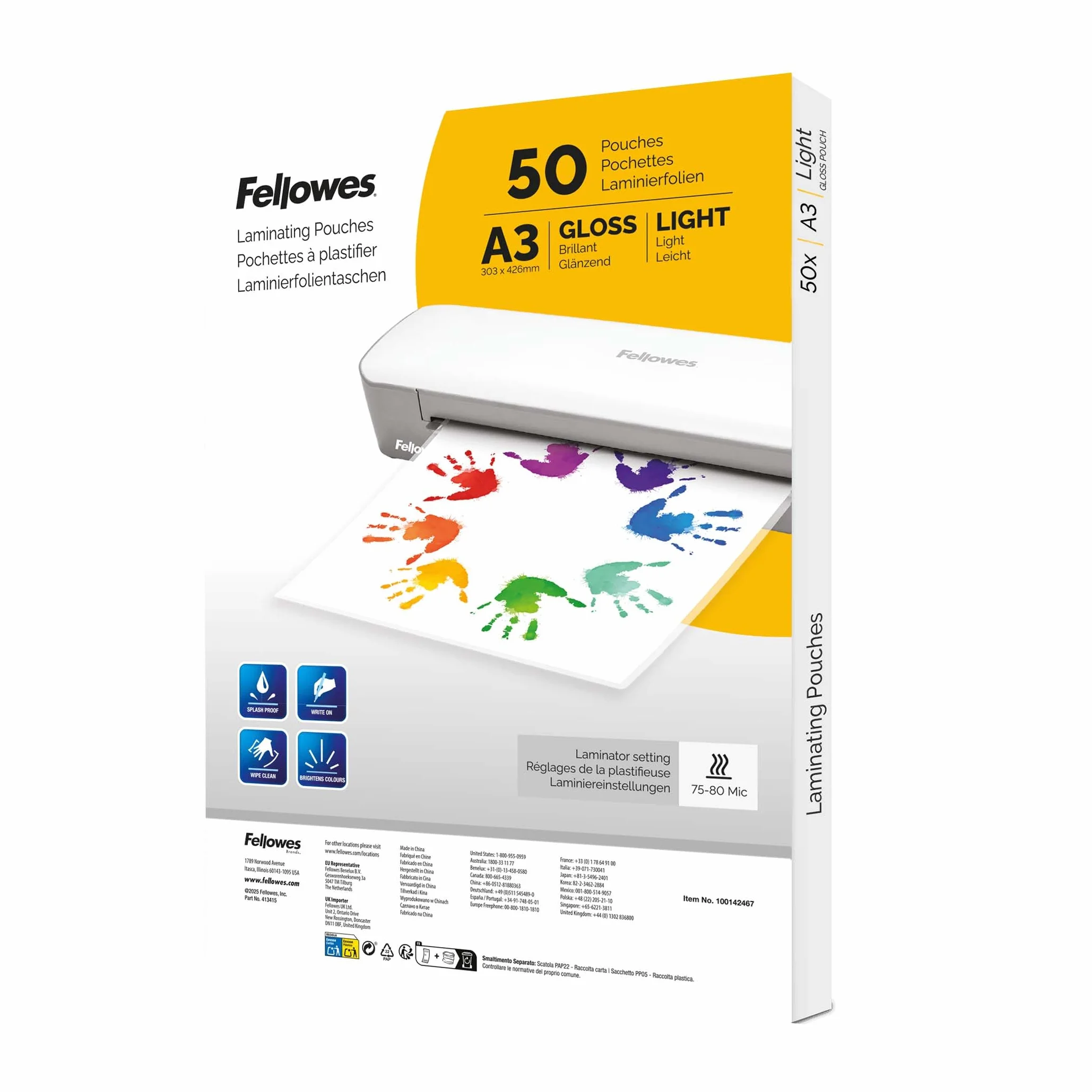 Fellowes Fogli Plastificazione A3 Lucide 50 Pezzi Resistenti per Poster e Documenti