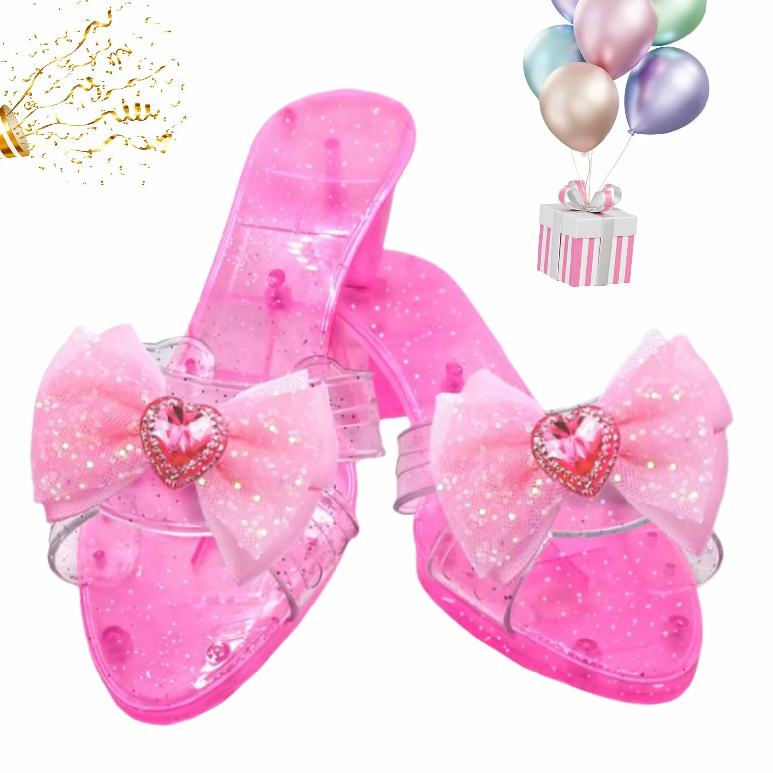 Sandales en Gelée Princesse Fille Jouet à Talon Paillettes Nœuds Brillantes Jeu de Rôle Cadeau Été 18.5 x 6 cm