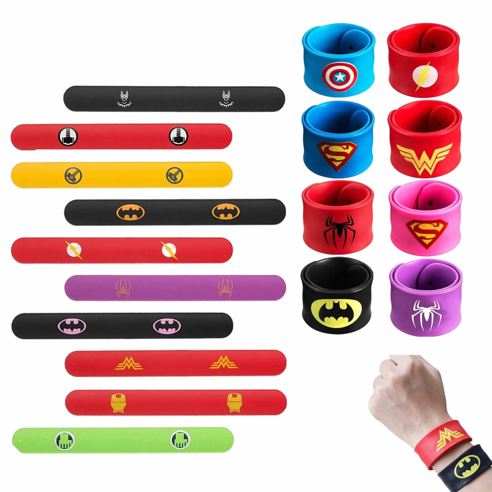 Super-héros Slap Bracelets Silicone pour Enfants Ensemble 10 Pièces