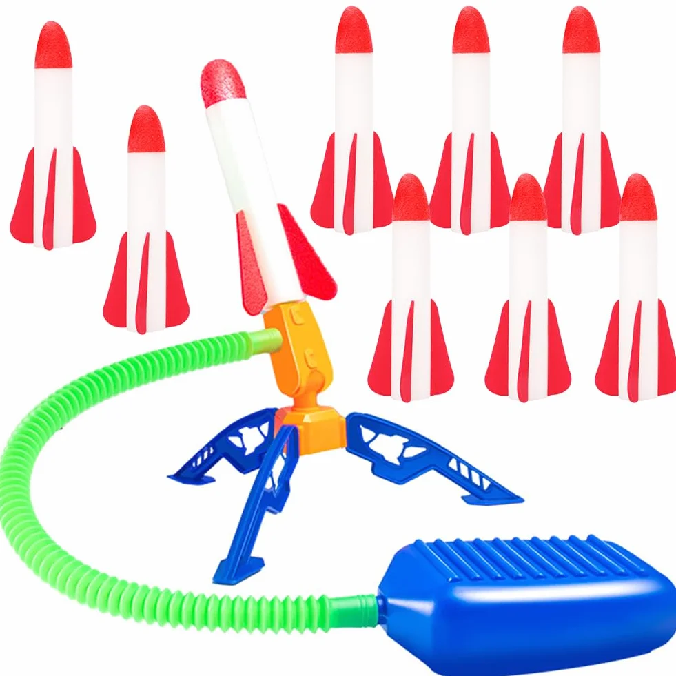 Lanceur de Fusée Jouet Fusée Air Kit avec 6 Roquettes Mousse Enfant 3-12 Ans Cadeau Anniversaire