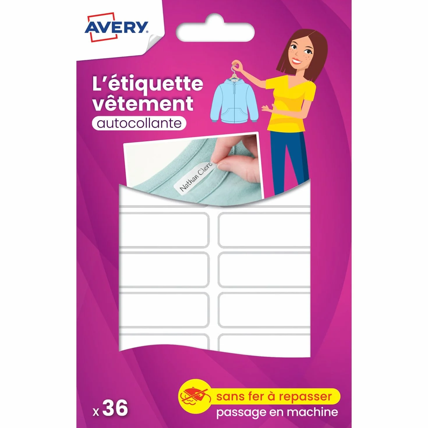 Avery Sachet 36 étiquettes autocollantes vêtements 45 x 13 mm