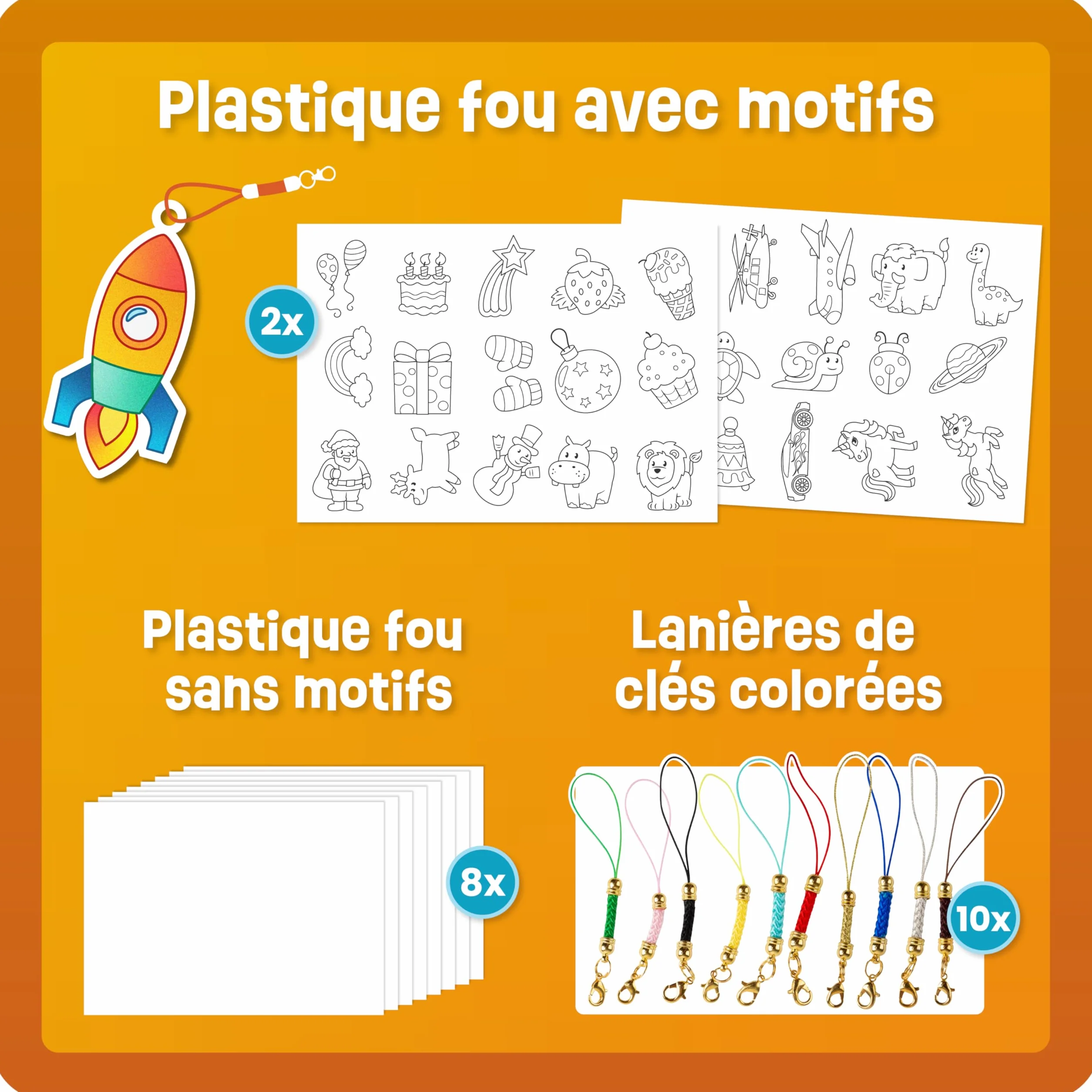 Lot de 10 films plastique fou magique A4 mat transparent - Papier rétractable avec porte-clés