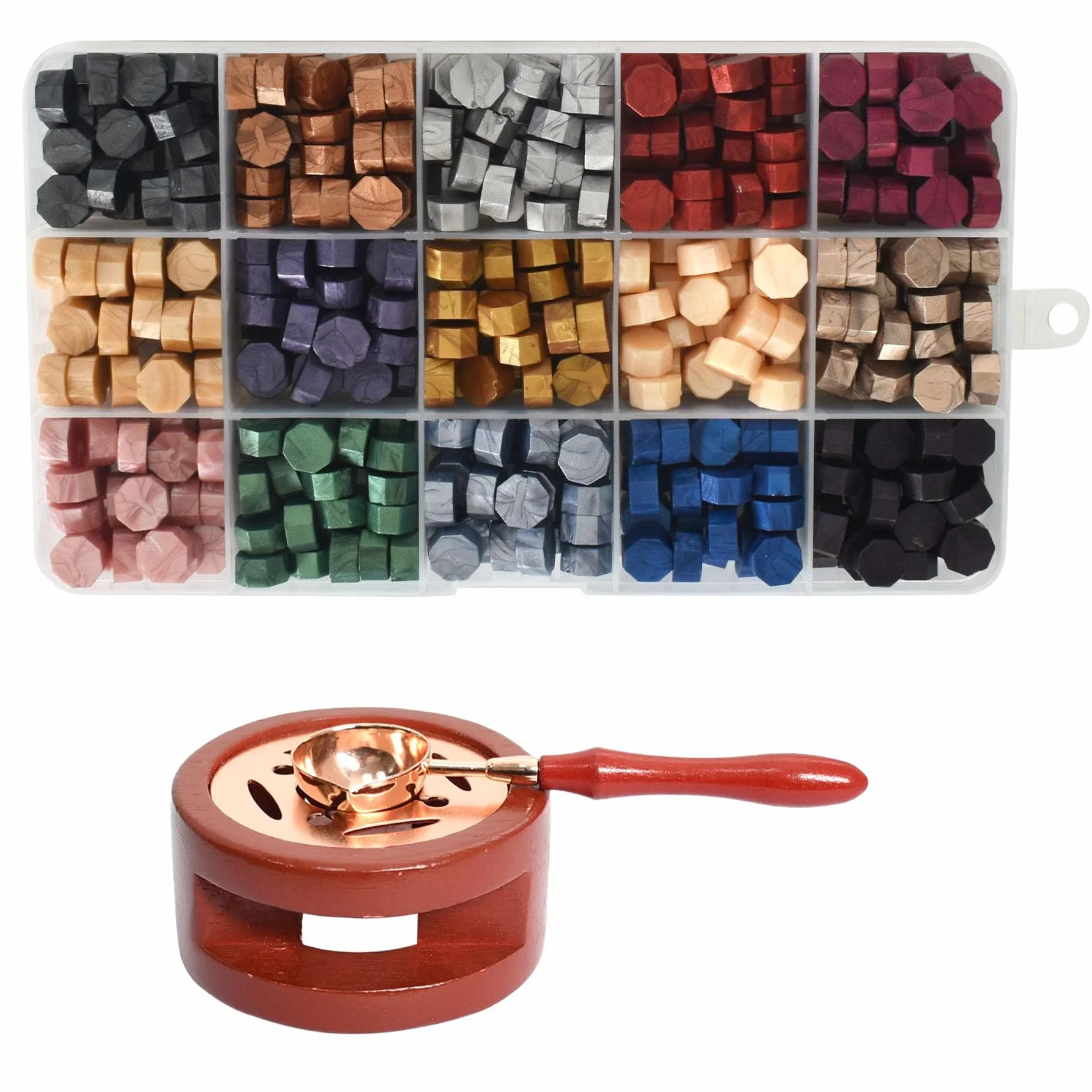 Ensemble de Tampons de Cire, 375 Perles Octogonales, 15 Couleurs, Chauffant, pour Mariage, Enveloppe, Cadeaux