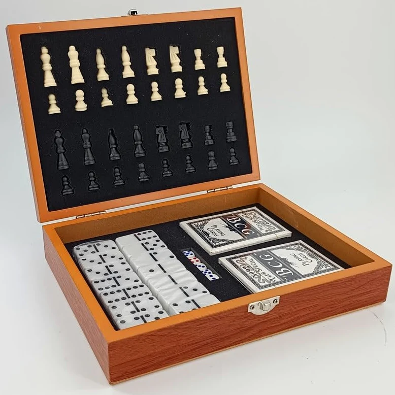echiquier Jeu d'échecs Pliable en Bois 3 en 1 for Les Voyages, Jeux de société for Enfants et Adultes : échecs, Dominos et Divination. echecs Jeu