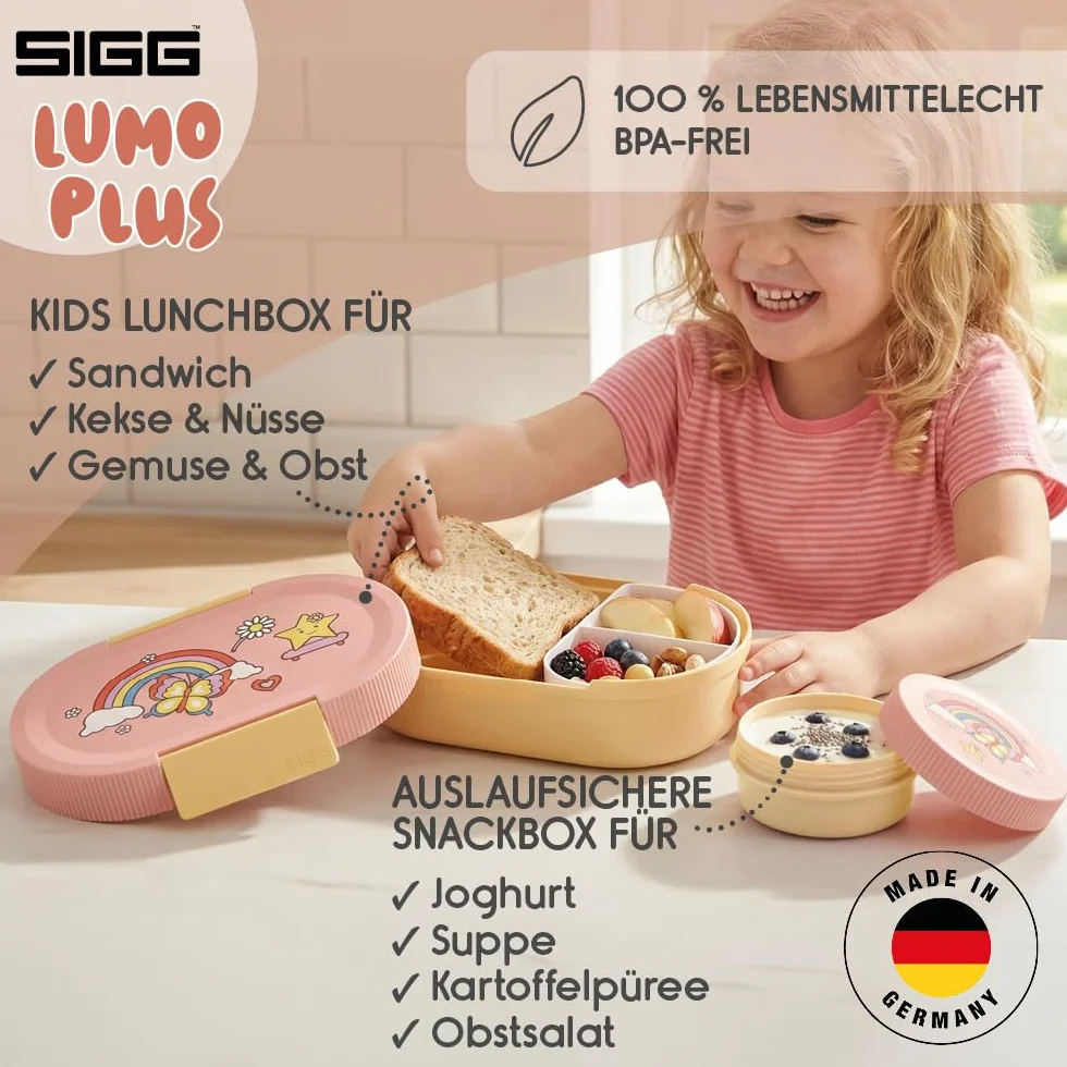 SIGG Lumo Rainbow Plus Boîte à déjeuner enfant 2 en 1 Sans BPA Rose 0,8 l