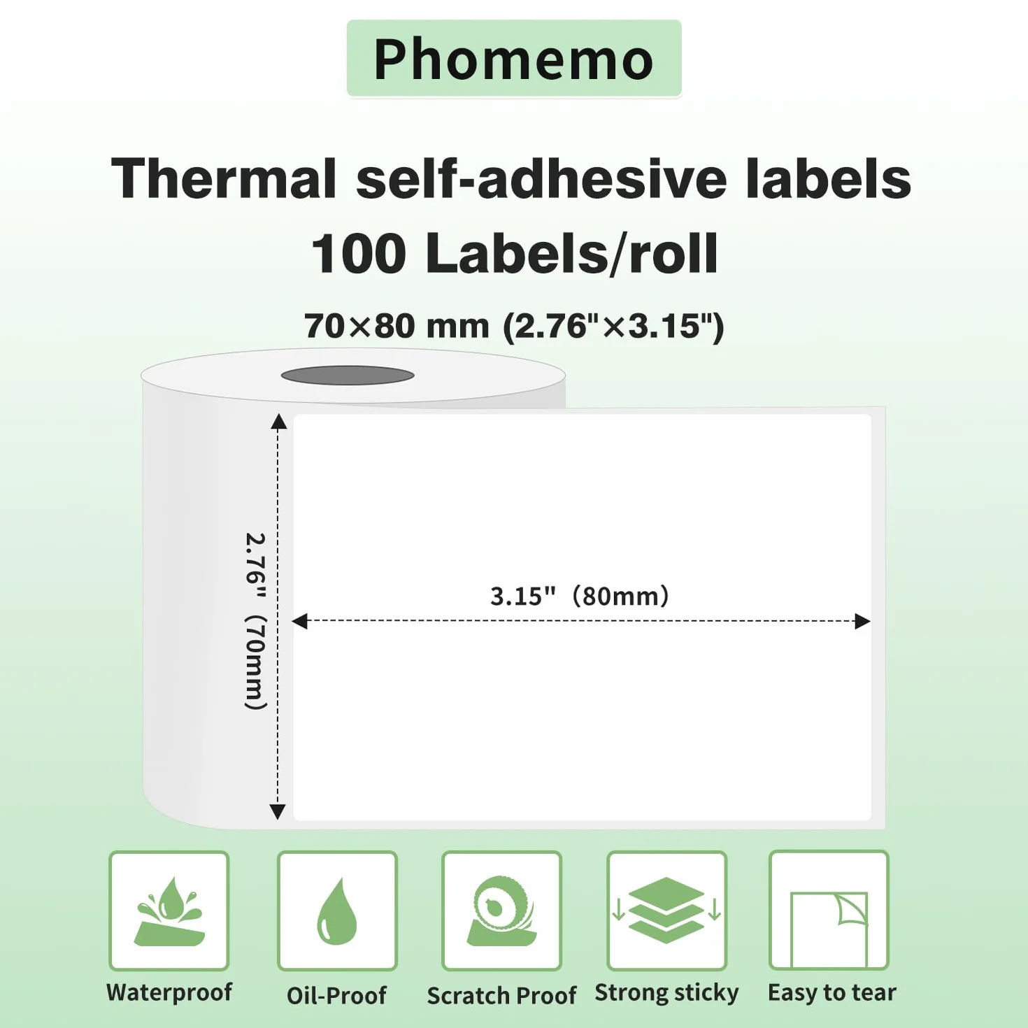 Phomemo Étiquette thermique auto-adhésive 70x80 mm compatible M200 100 pièces