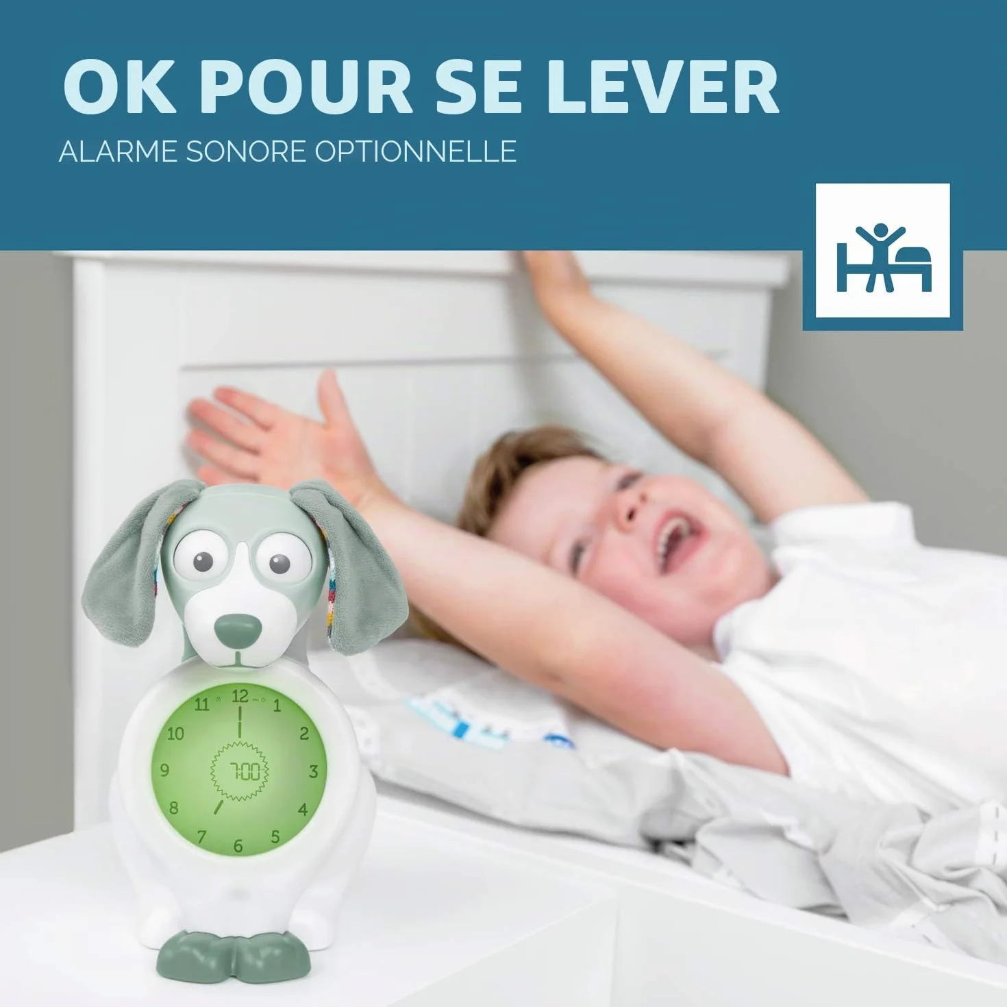 ZAZU Davy The Dog Clock - Horloge d'entraînement au Sommeil et veilleuse pour Enfants | réveil Lumineux