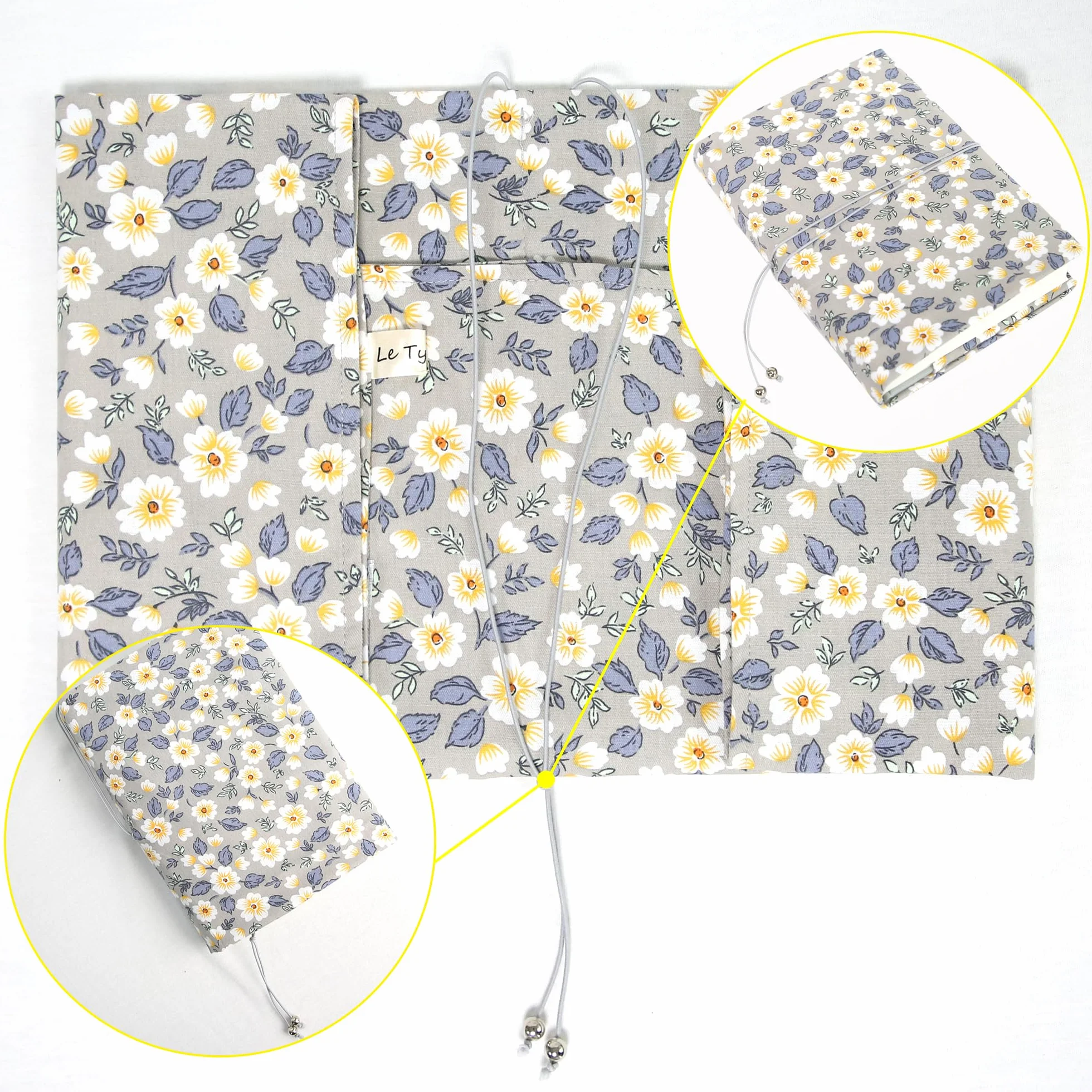 Couverture de livre en Coton Housse de Protection Ajustable avec Fermeture Scratch Gris