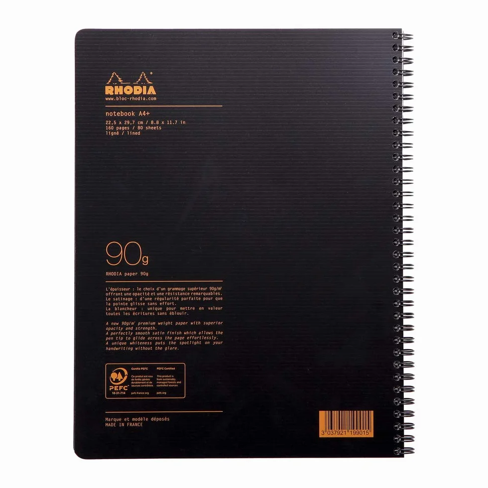 Rhodia 119901C Cahier à Spirale A4+ 22,5 x 29,7 cm Ligné 160 Pages Clairefontaine 90 g/m² Couverture Polypro