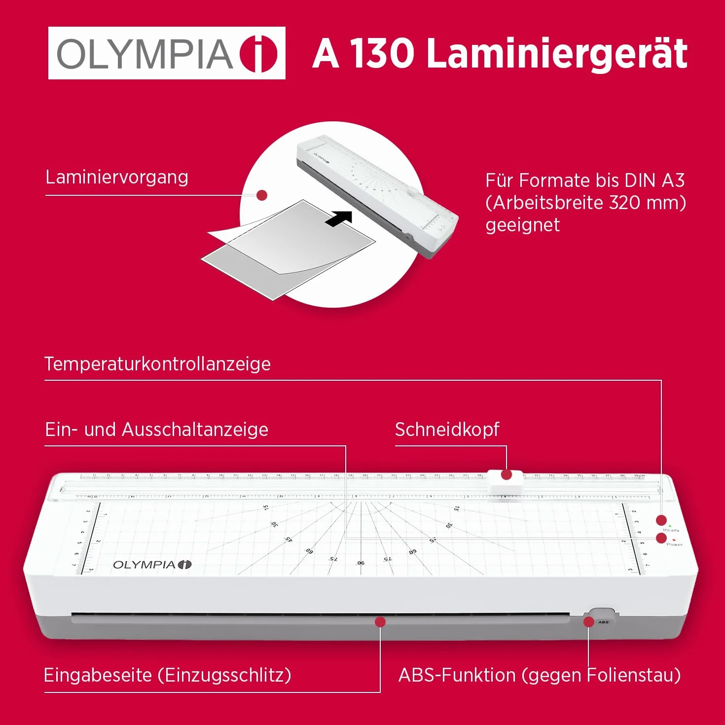 OLYMPIA A 130 Plastifieuse A3 compacte avec coupe-papier intégré 80-125 microns