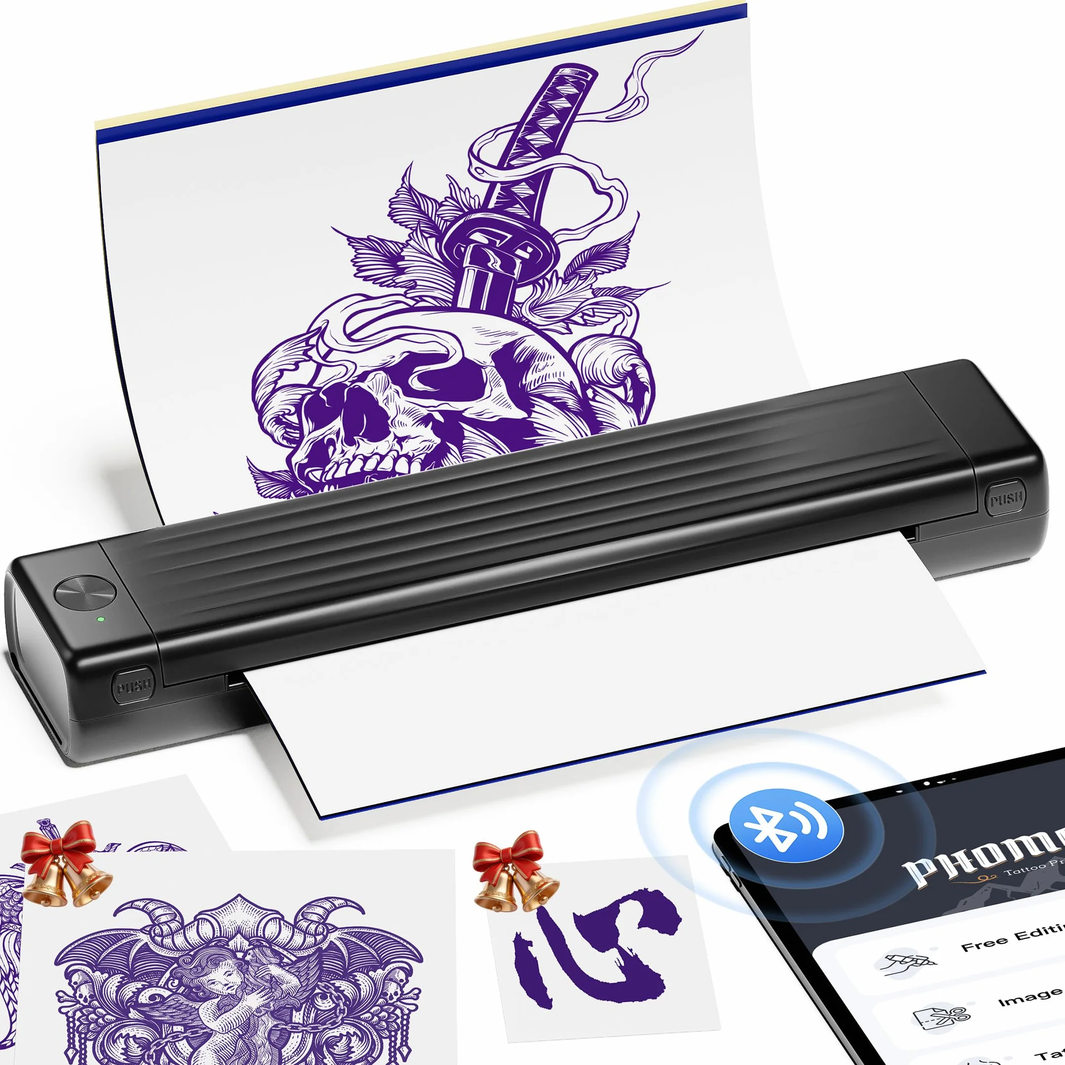 Itari Thermocopieur Tatouage, Imprimante Tattoo avec 10 Feuilles Papier Transfert, Compatible Phone Tablette, Noir