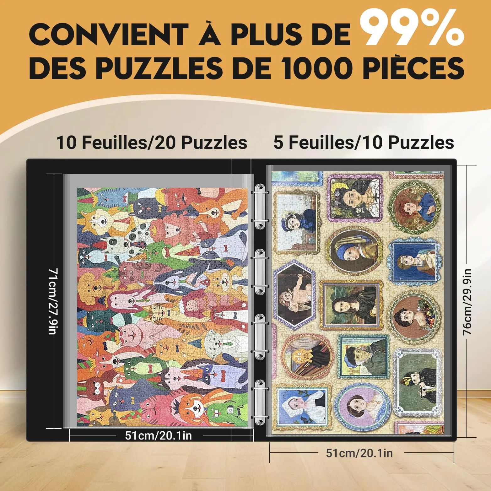 Nariolar Chemise de Rangement pour Puzzle Permettant de Ranger 1000 Pièces de Puzzles – 15 Pochettes HD, Espace pour 30 Puzzles
