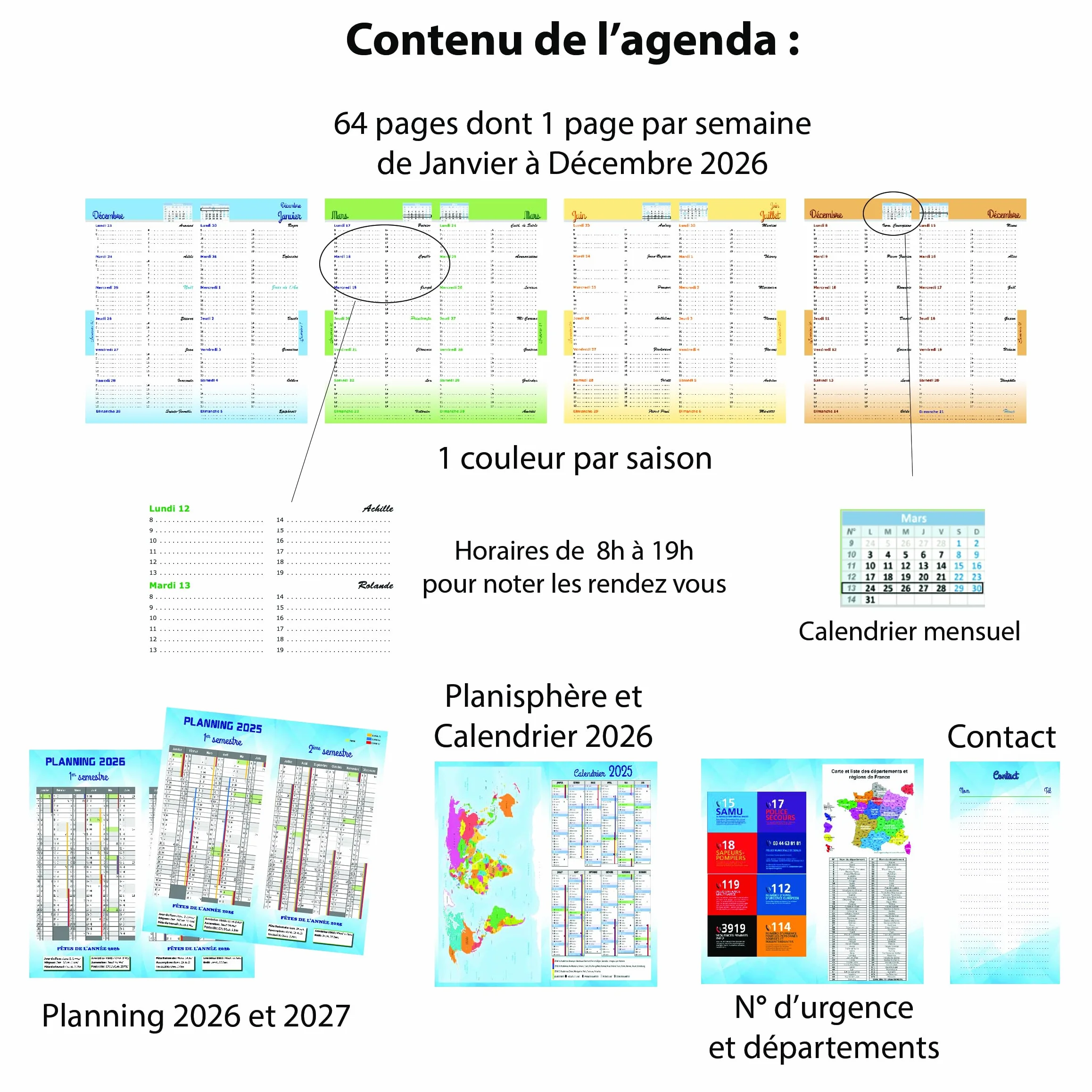 Agenda de Poche 2026 Format Compact 64 Pages Couverture en Gomme Expansée Fabrication Française Décor Pampa
