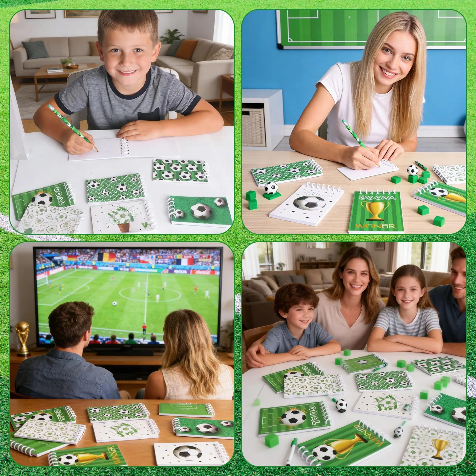 Carnet de notes football 20 pièces 24 crayons pour anniversaire fête classe fournitures bureau