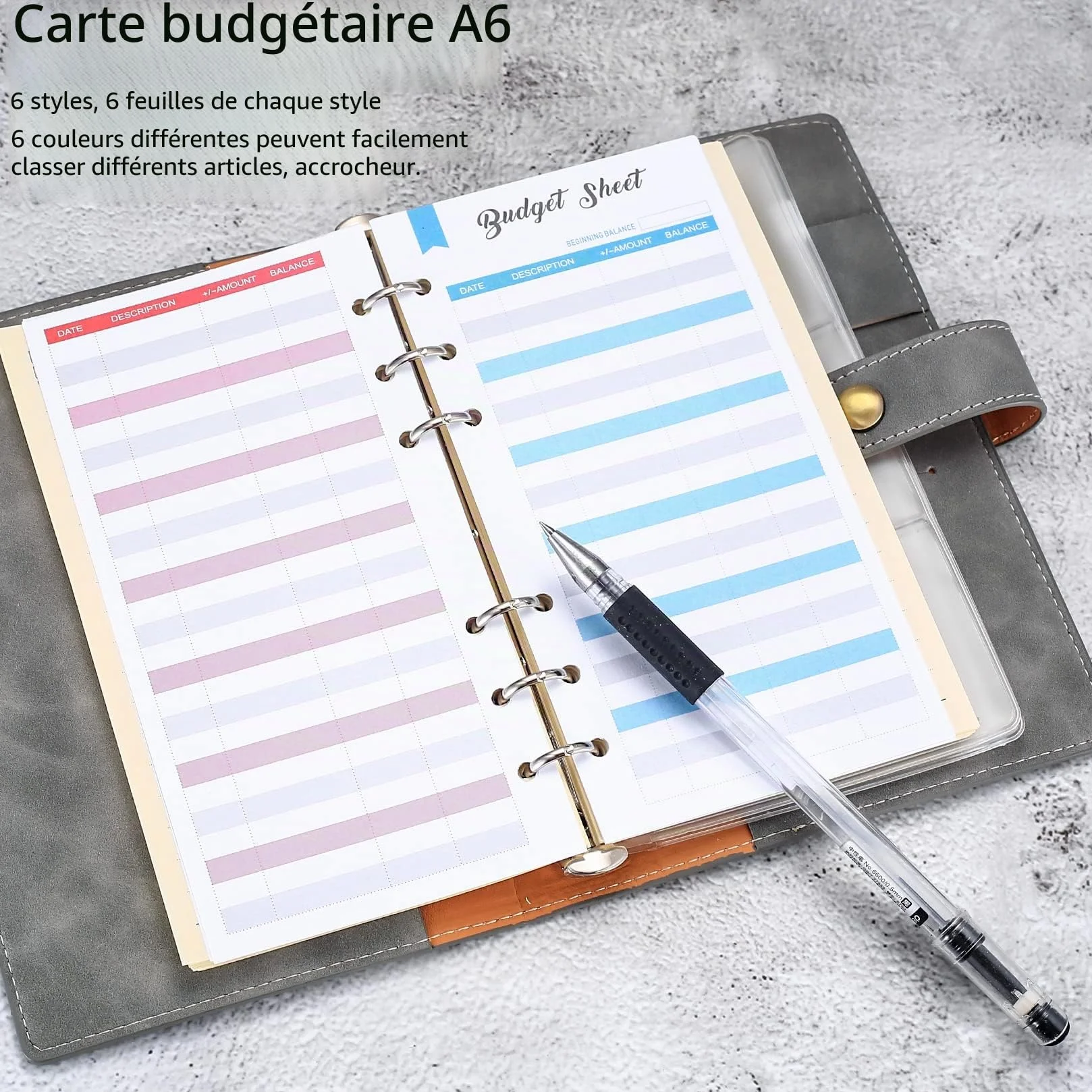 Feuilles de Budget A6 6 Trous, Recharges pour Organisateur de Budget, Accessoires de Bureau Maison École