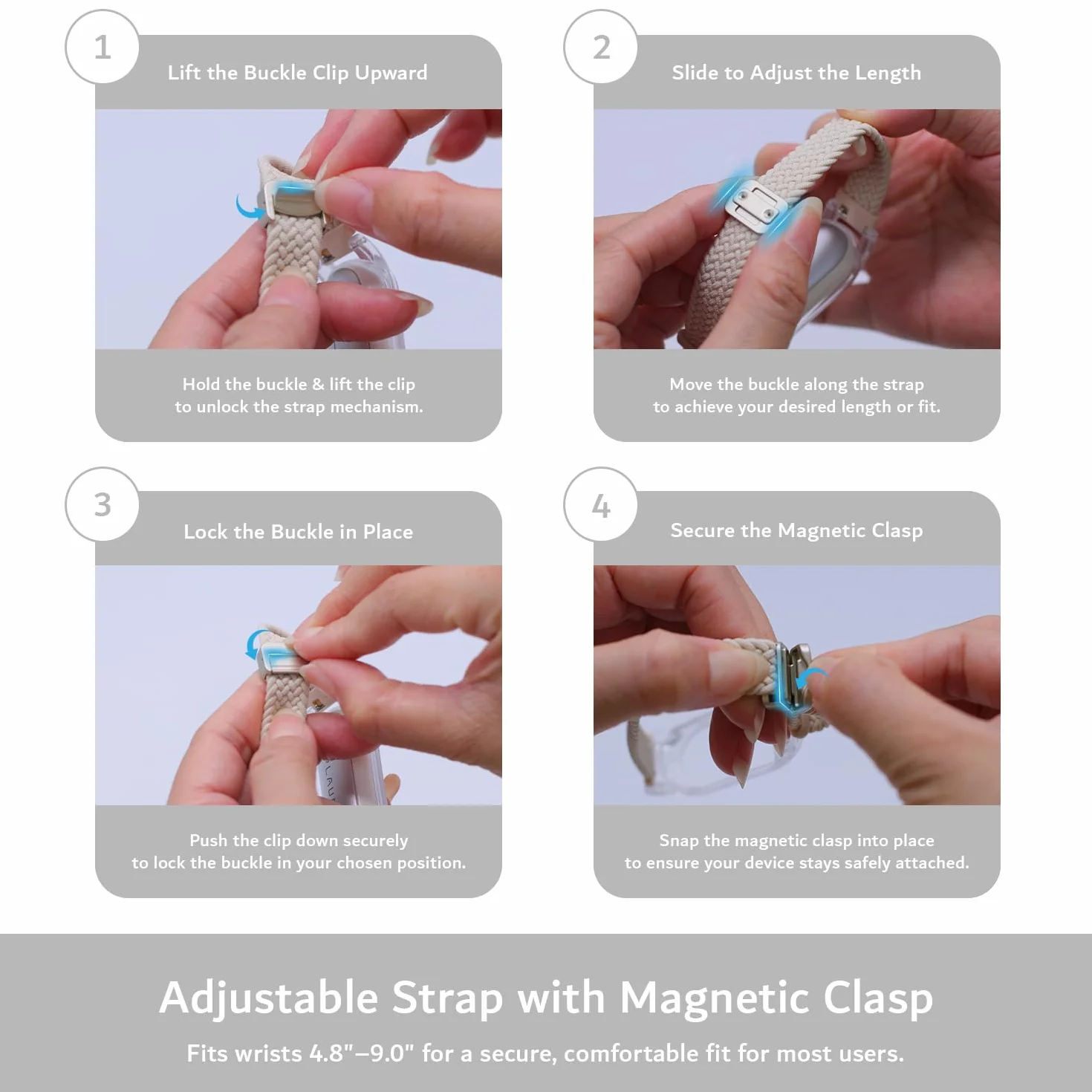 TUDIA Étui PC à clipser bracelet magnétique tressé réglable pour PLAUD NotePin AI