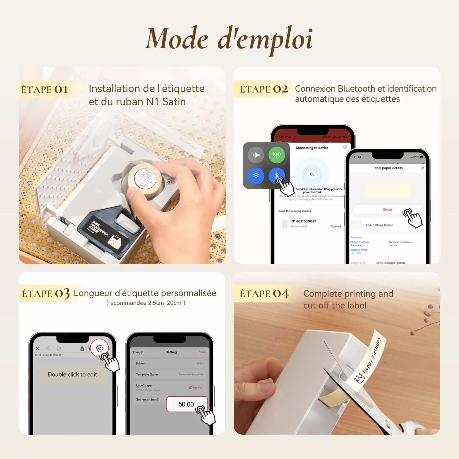 NIIMBOT N1 Ruban pour Étiqueteuse, Étiquette Cadeau, Ruban Soie Vêtements