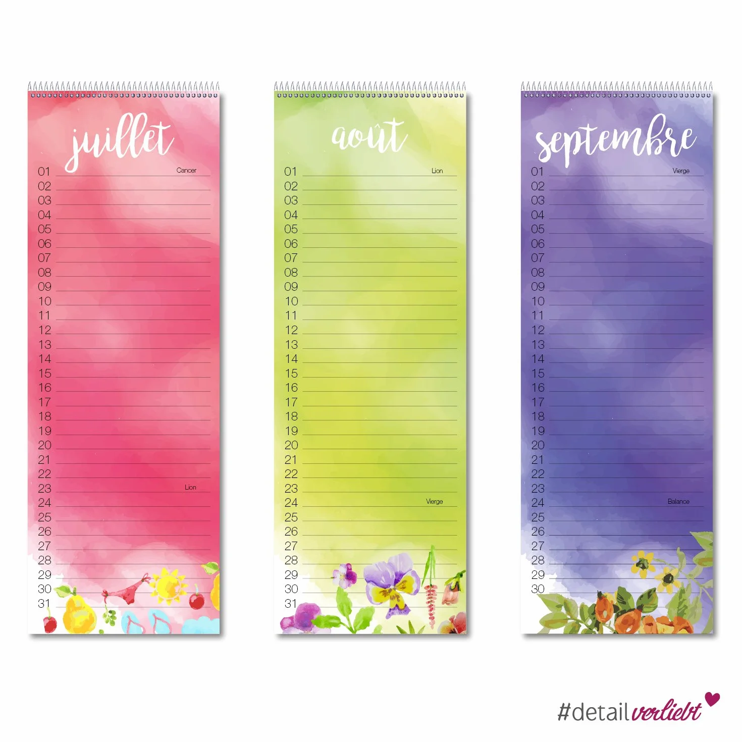 Calendrier d'anniversaire à spirales avec étoile caractères dv727