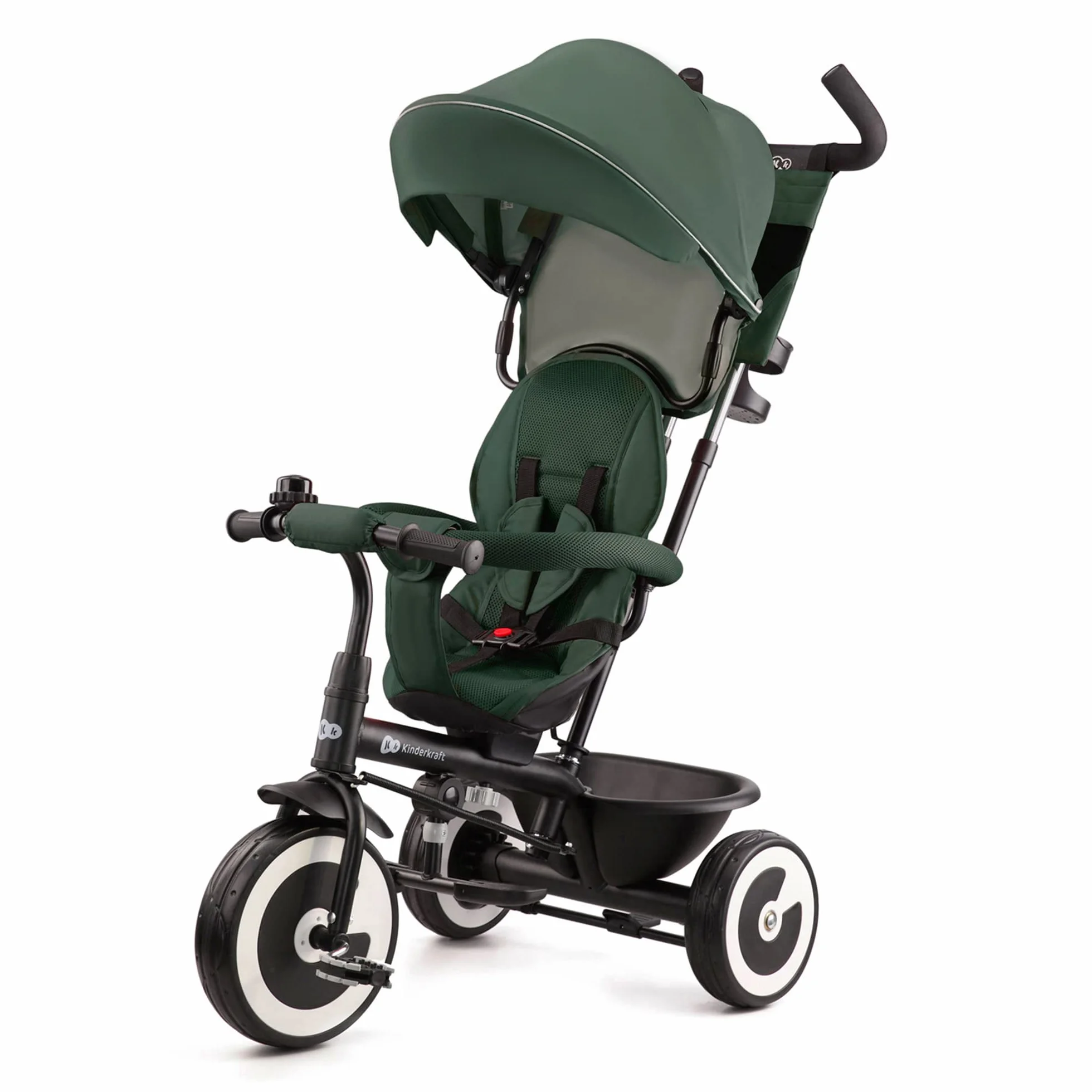 Kinderkraft Aston Tricycle Évolutif Bébé, Draisienne, Trike, Velo Poussette, Enfant 5 Ans, 9 Mois, Compact, Capote Pliante, Vert
