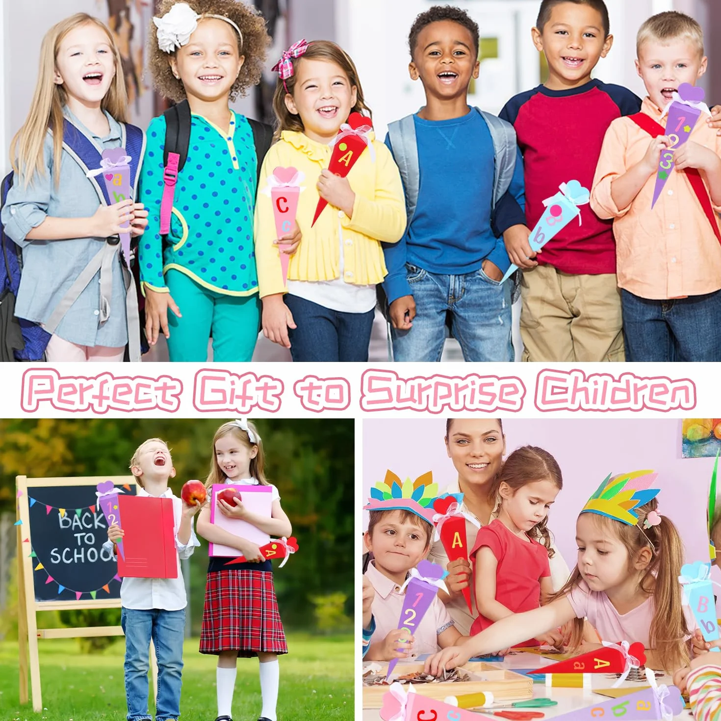 Schultüte Gefüllt 32 Pièces Mädchen Cornet Surprise DIY Sac à Sucre Pliable Premier Jour d'École