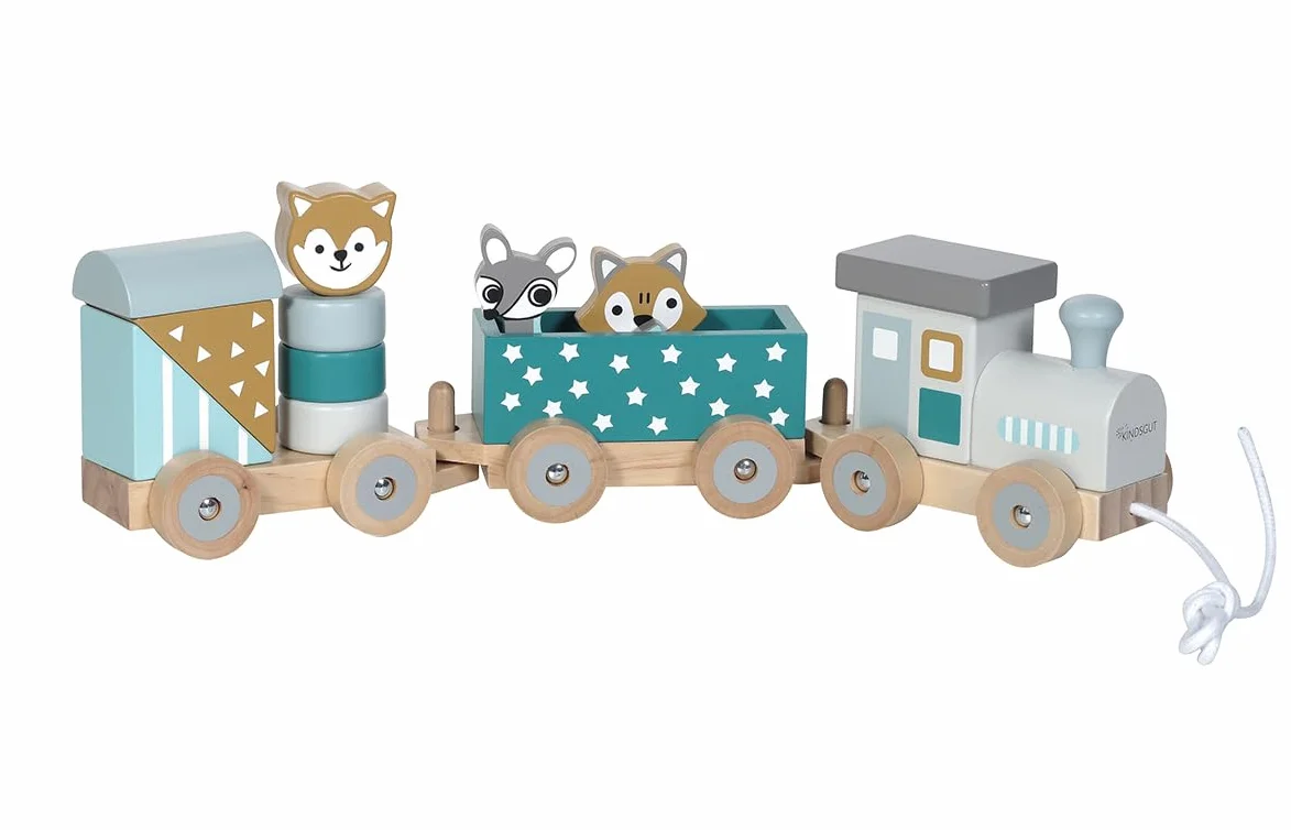 Kindsgut Petit Train en Bois et Cubes de Construction, Jouet en Bois bébé, Animaux du Zoo